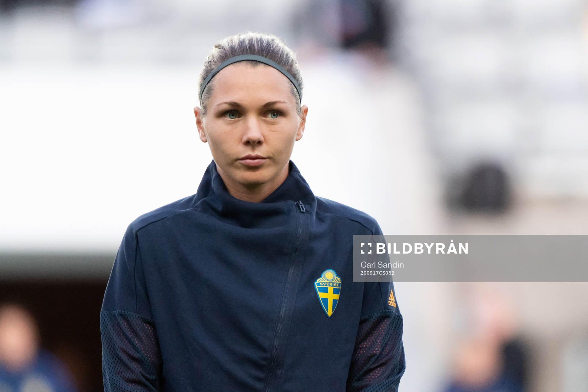 Goalkeeper Jennifer Falk of Sweden at lineup ahead