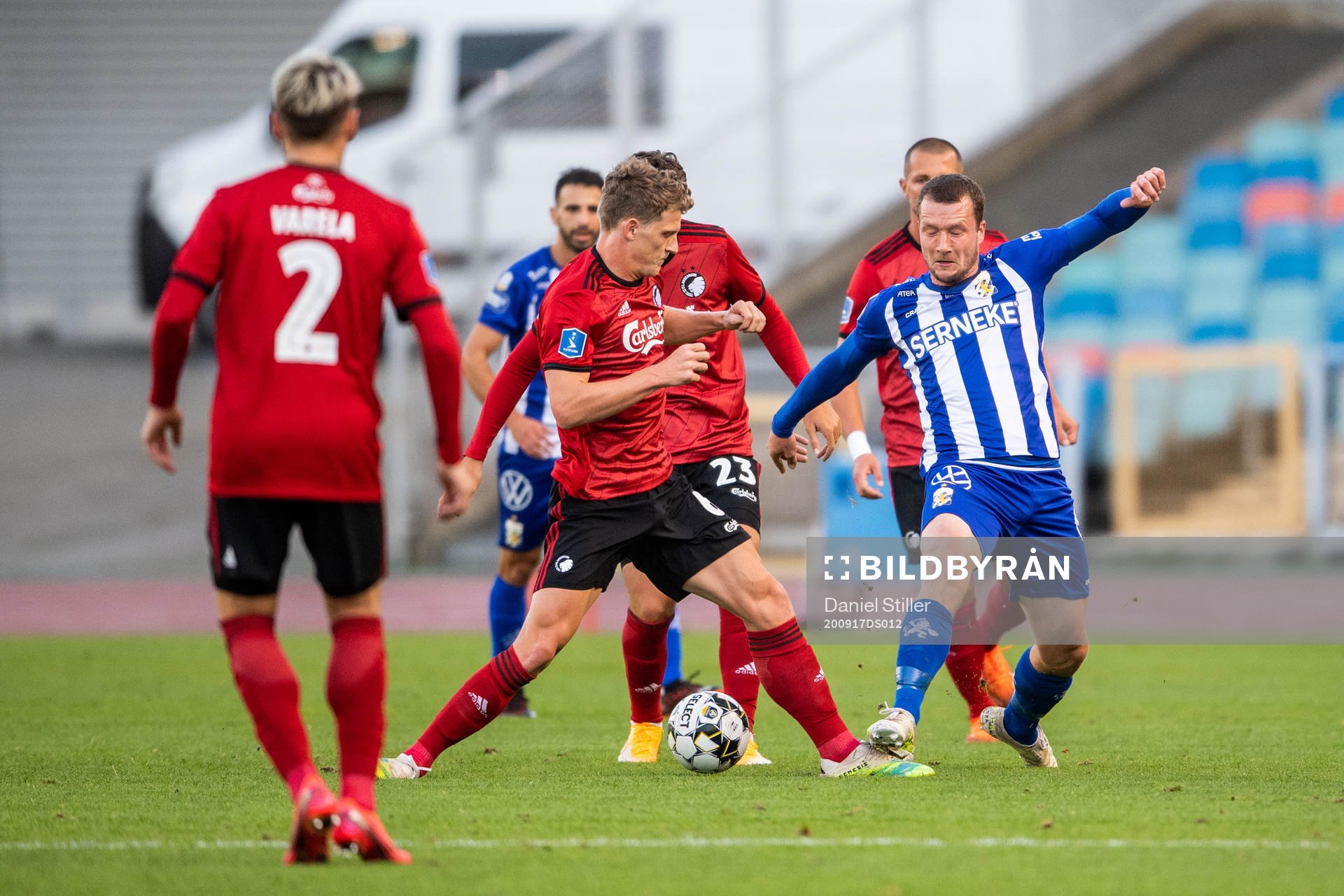 Jens Stage of FC Köpenhamn and Jakob Johansson of IFK Göteborg during the UEFA Europa League qualifying game between IFK Göteborg and FC Köpenhamn on September 17, 2020 in Gothenburg.