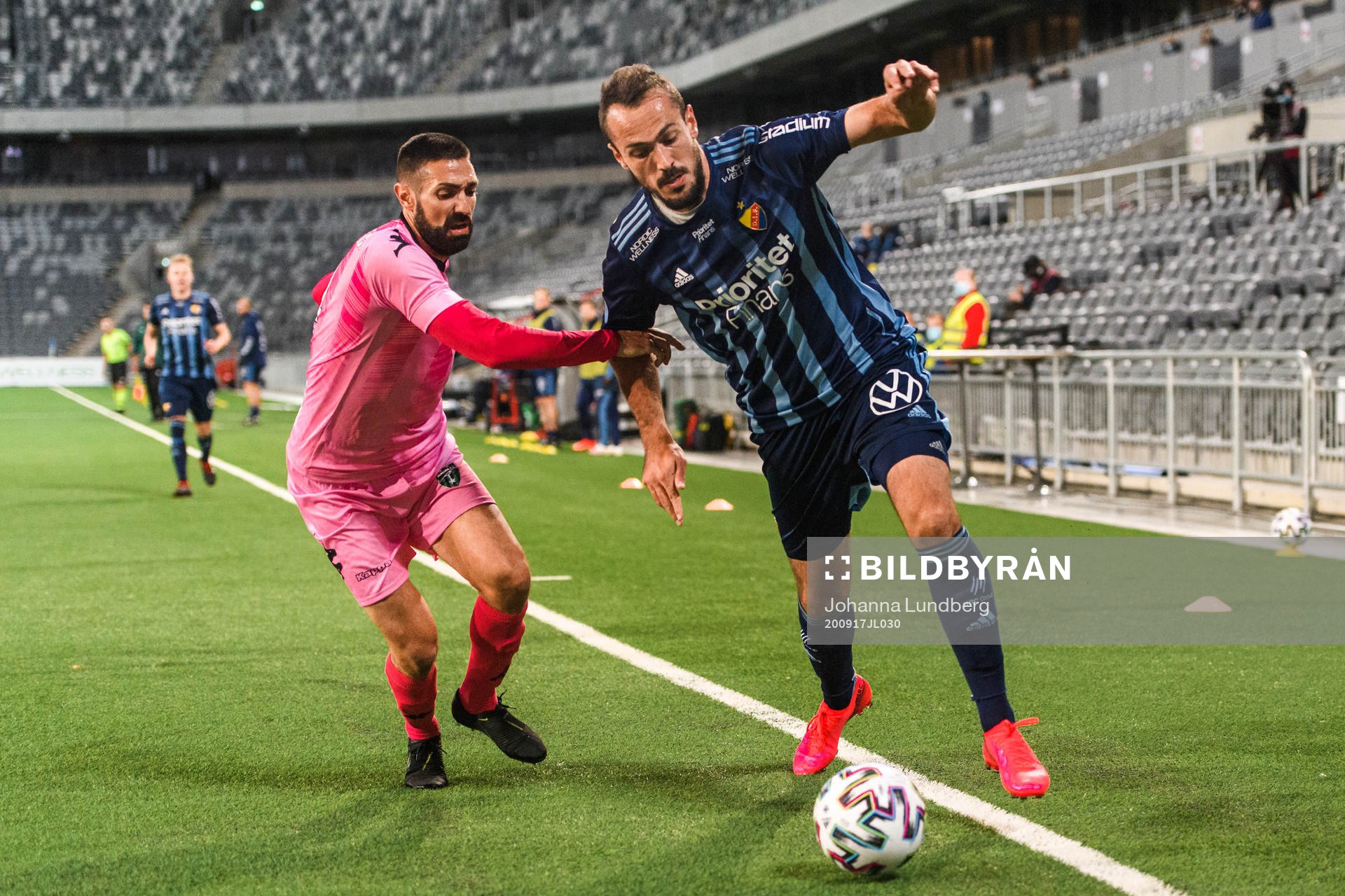 Olmo González Casado of Europa FC and Emir Kujovic of