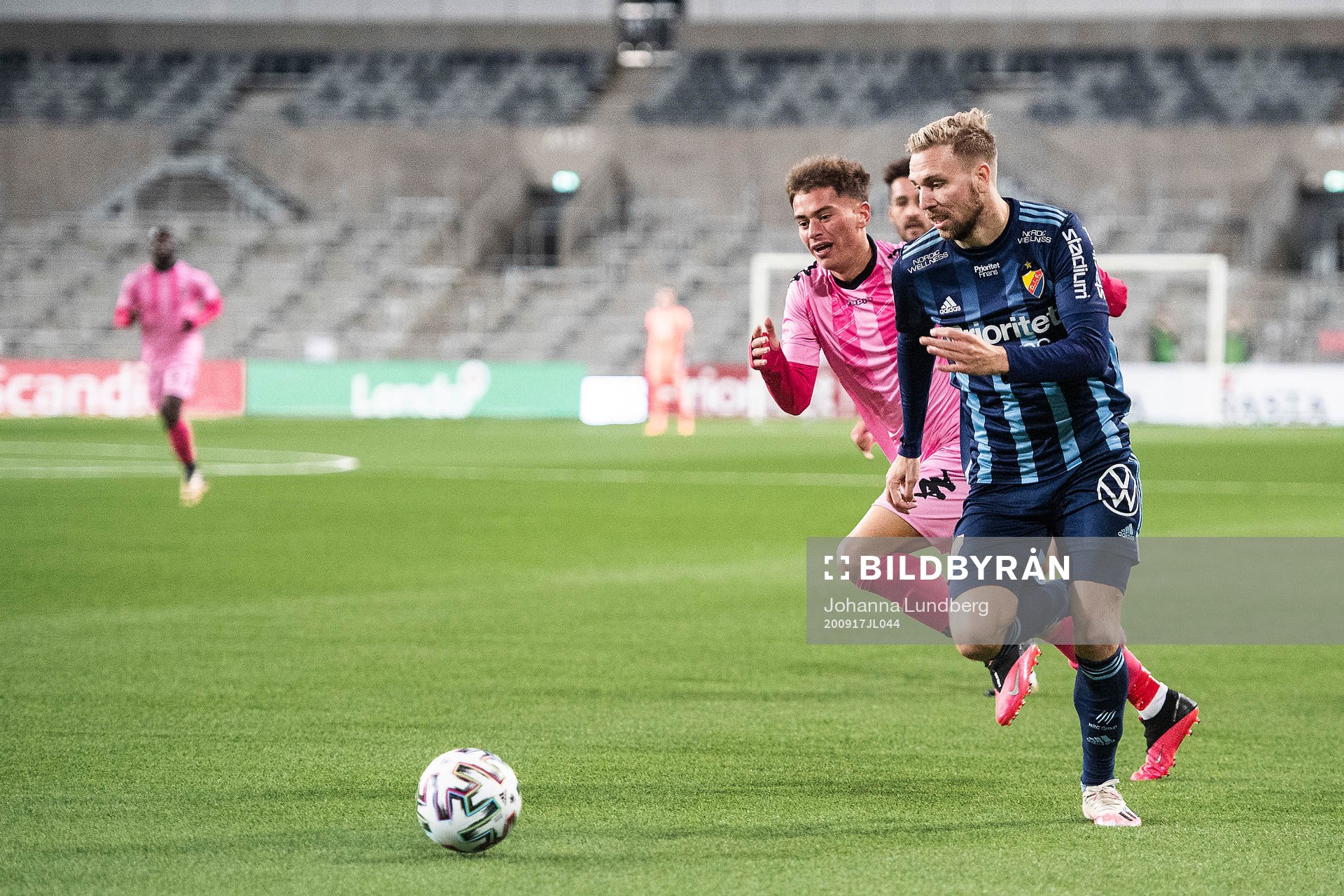 Jonathan Ring of Djurgården and Ethan Jolley of Europa FC