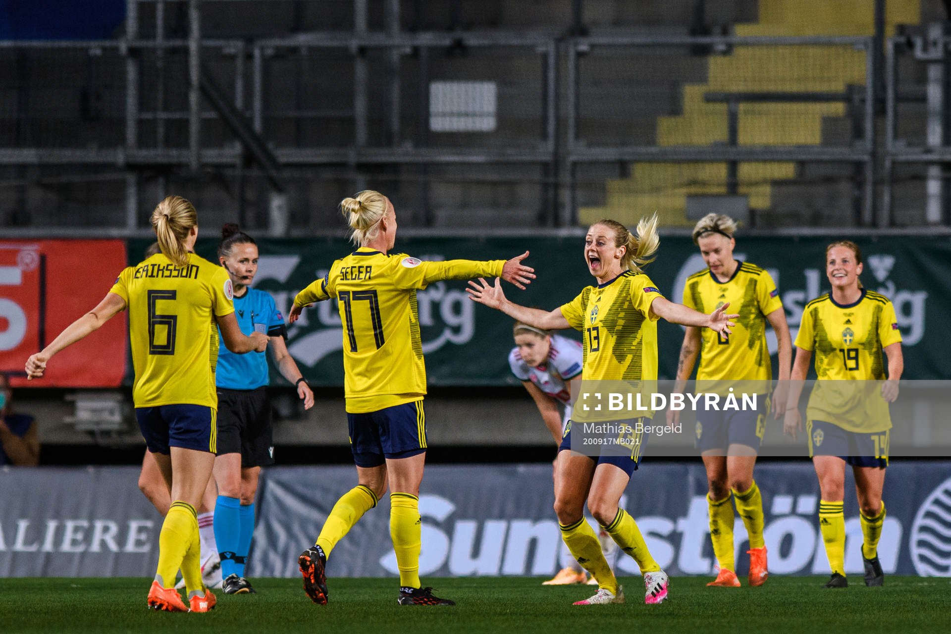 Caroline Seger and Amanda Ilestedt of Sweden celebrate the