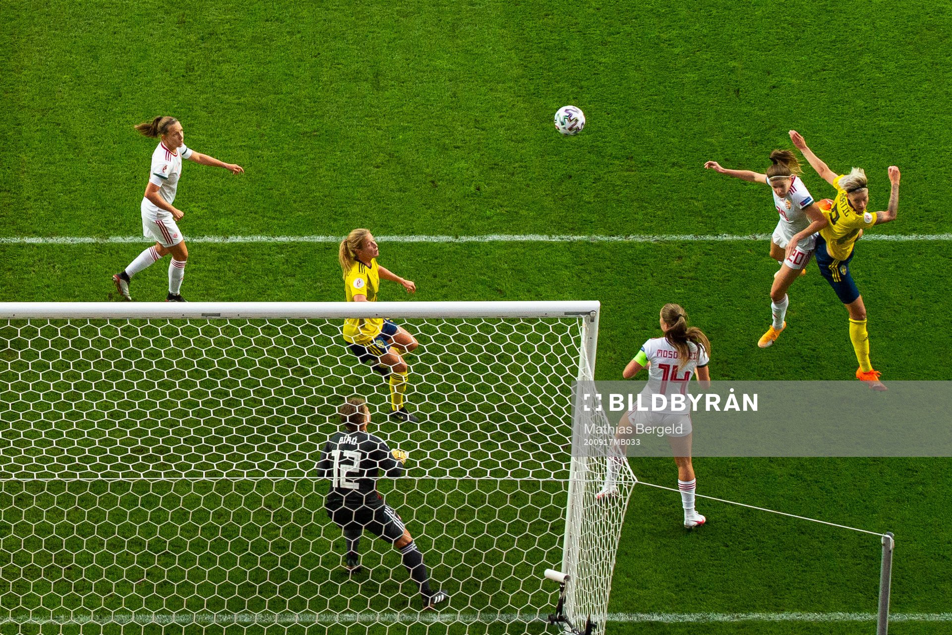 Lina Hurtig of Sweden scores 1-0 behind goalkeeper Barbara