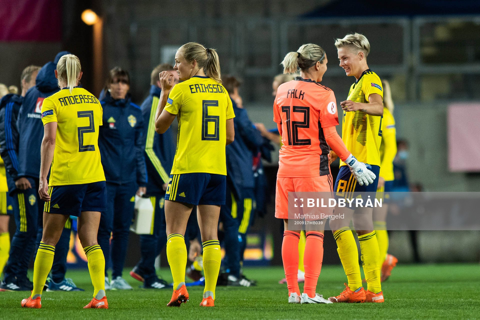 Goalkeeper Jennifer Falk and Lina Hurtig of Sweden
