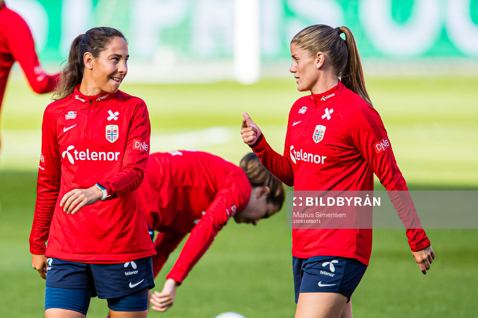 Ingrid Moe Wold and Maren Mjelde of the Norwegian women’s