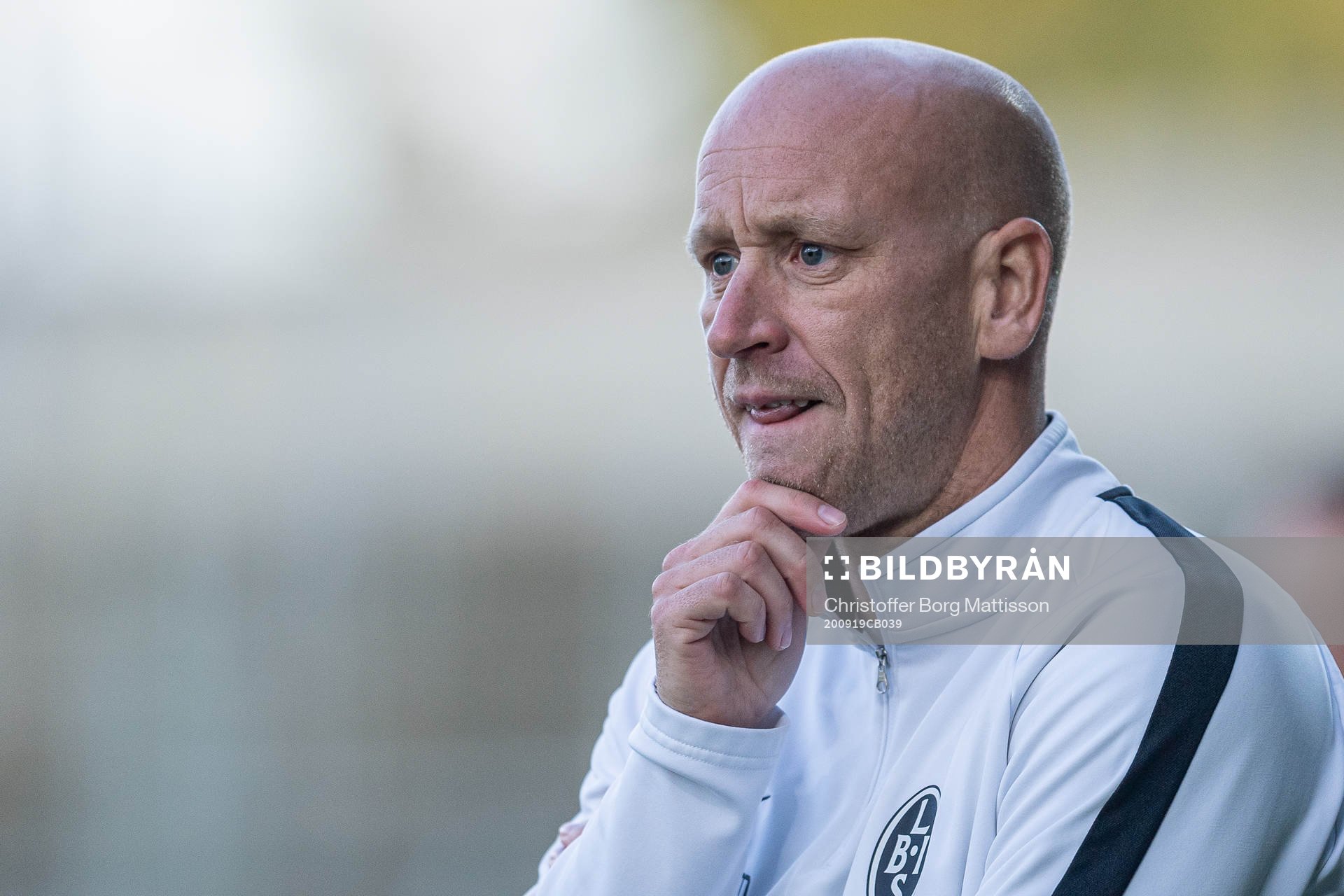 Landskronas tränare Billy Magnusson under fotbollsmatchen i Division 1 södra mellan Landskrona och Utsikten den 19 september 2020 i Landskrona.