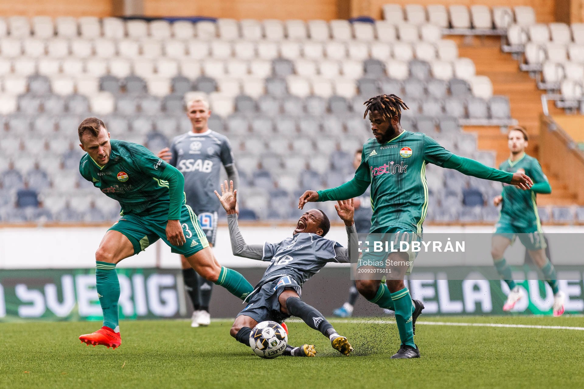Brages Bantu Mzwakali under fotbollsmatchen i Superettan  mellan Dalkurd och Brage den 20 september 2020 i Uppsala.