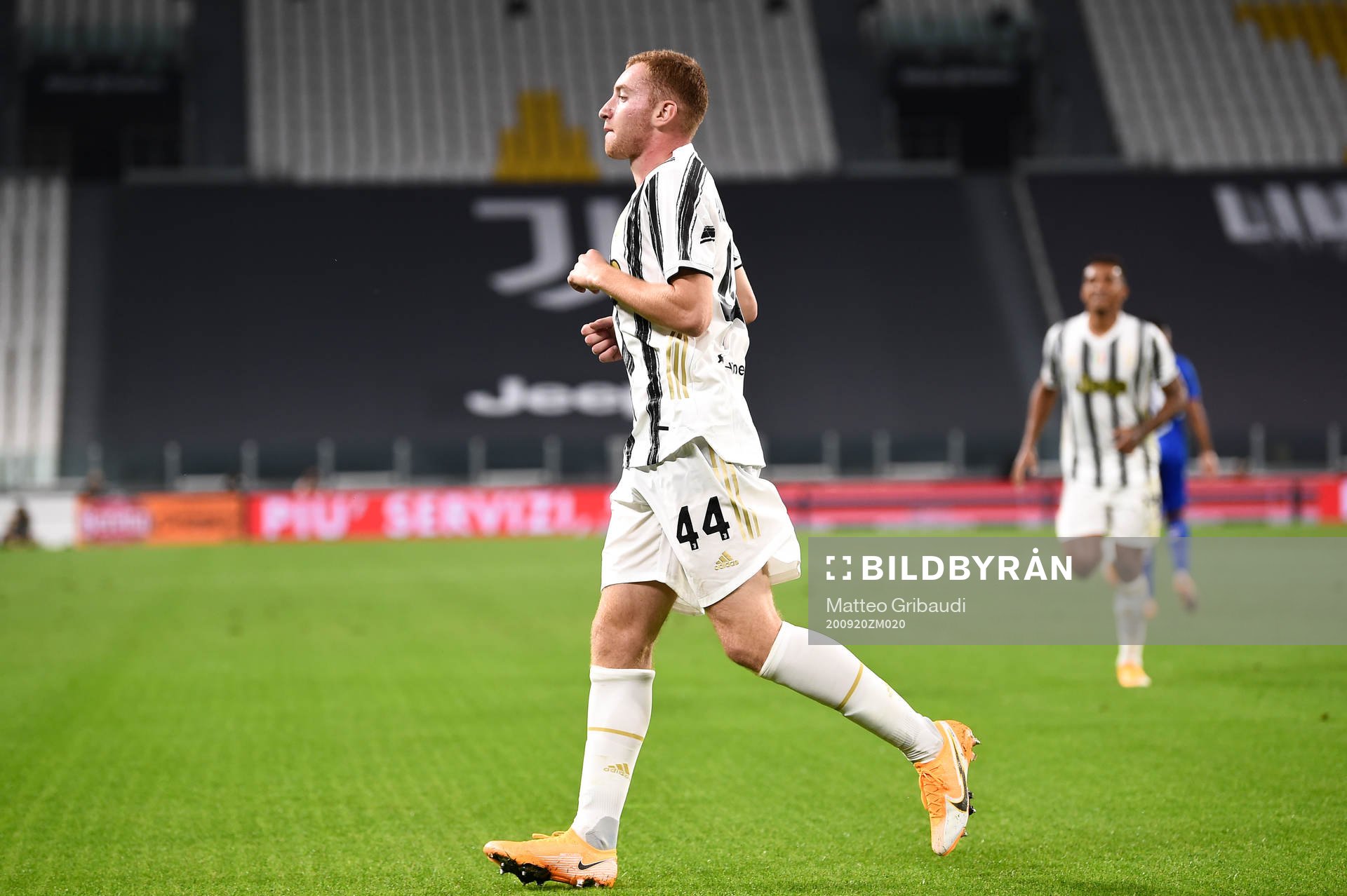 Dejan Kulusevski of Juventus celebrates the 1-0 goal during the Serie A match between Juventus and Sampdoria on September 20, 2020 in Turin.