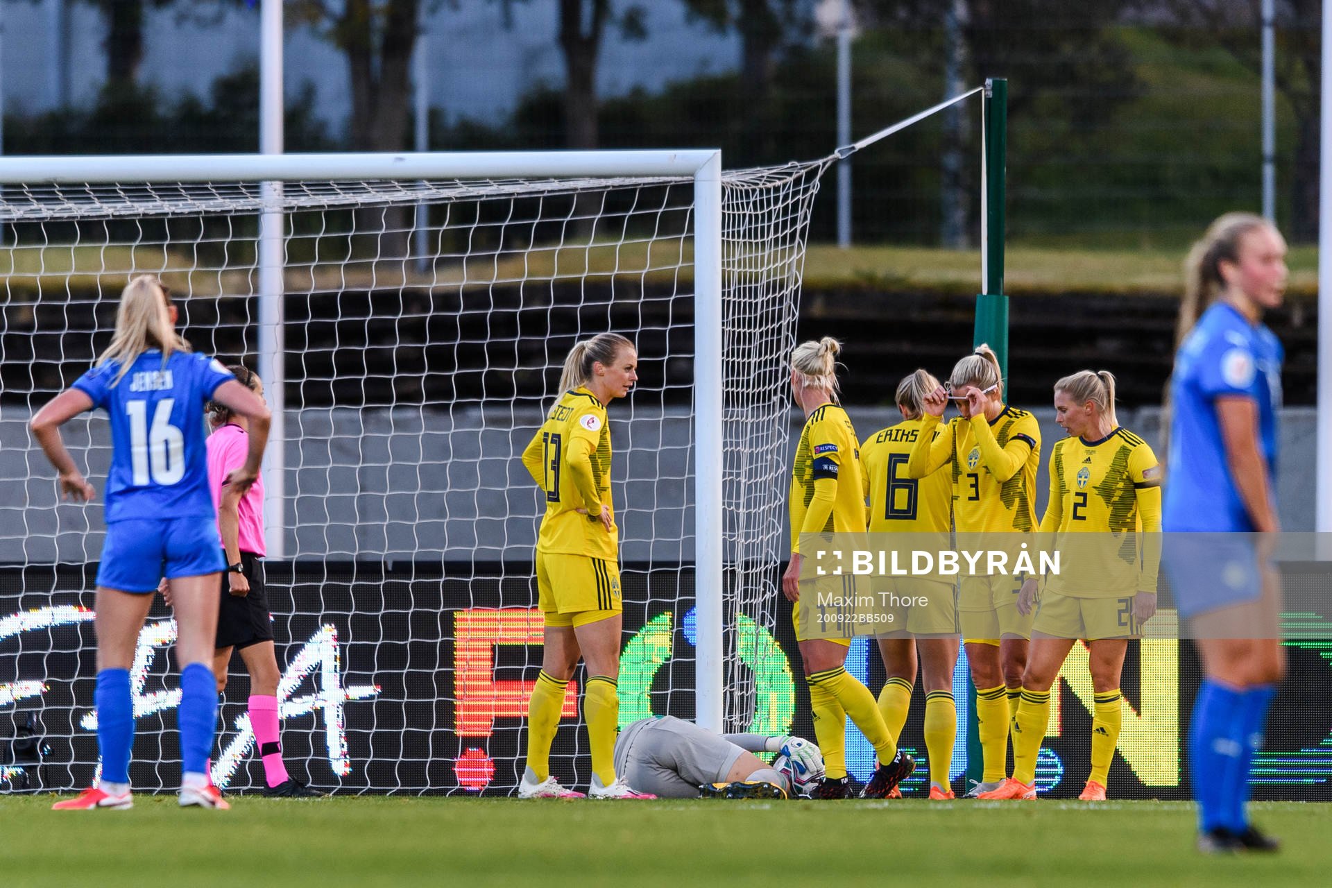 Goalkeeper Zecira Musovic of Sweden in pain