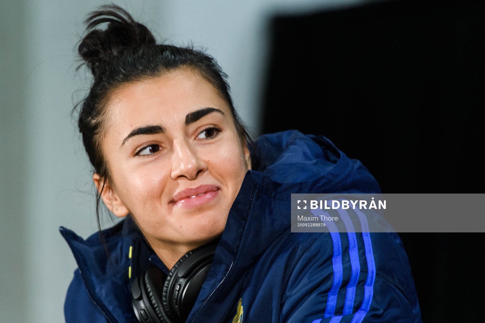 Goalkeeper Zecira Musovic of Sweden at a press conference