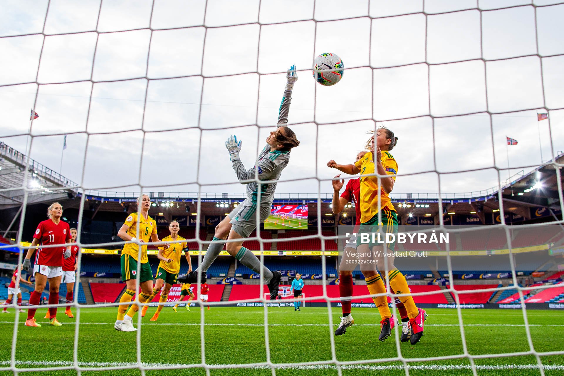 Goalkeeper Laura O'Sullivan of Wales lets in the 1-0 goal