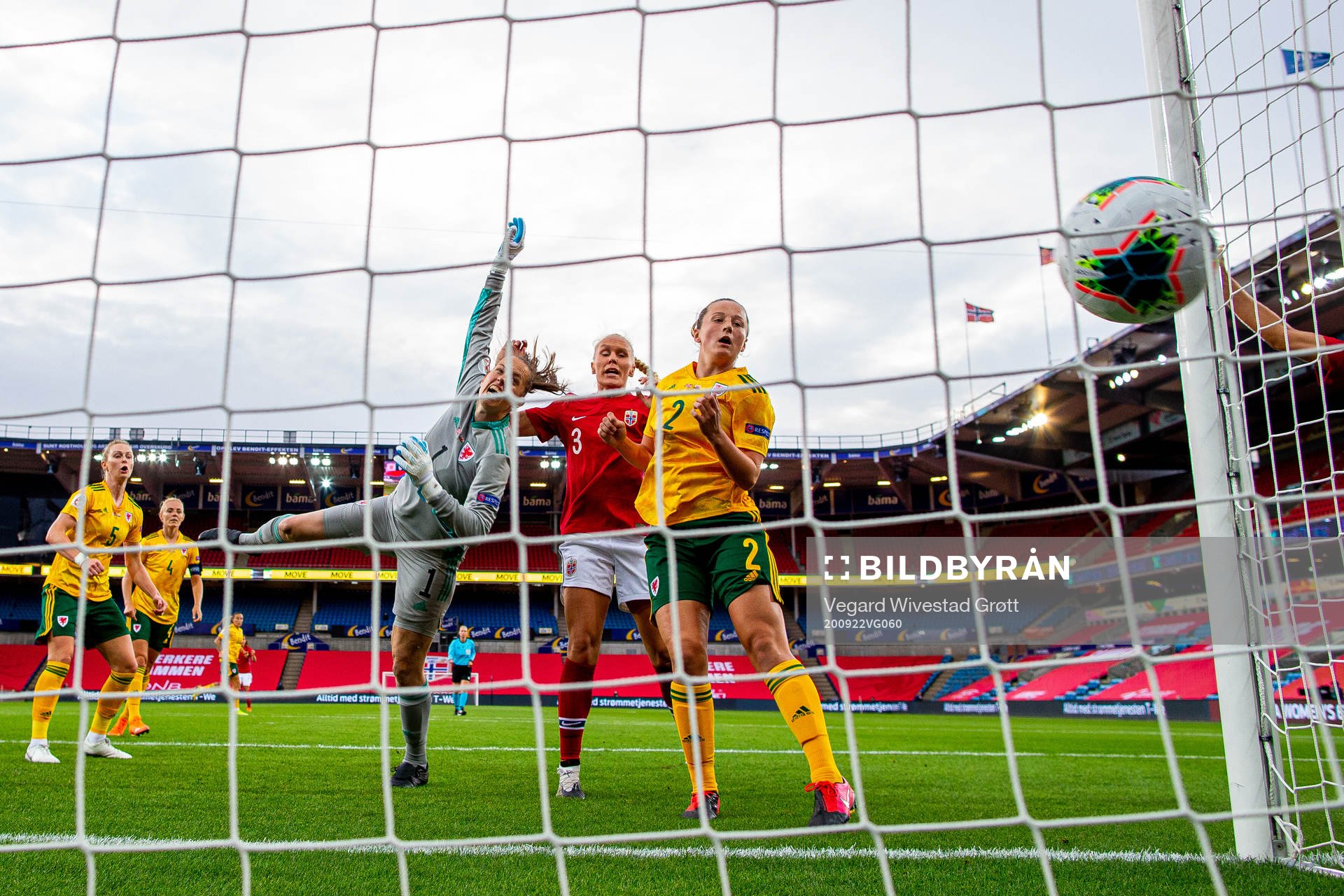 Goalkeeper Laura O'Sullivan of Wales lets in the 1-0 goal