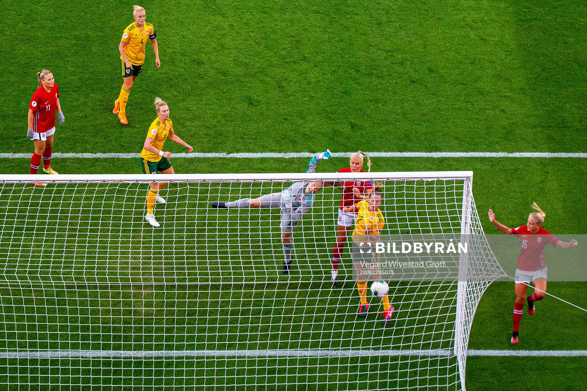 Goalkeeper Laura O'Sullivan of Wales lets in the 1-0 goal