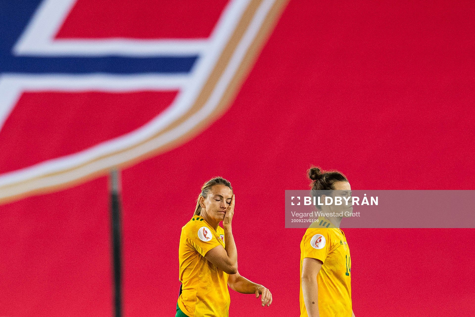 Kayleigh Green and Hayley Ladd of Wales look