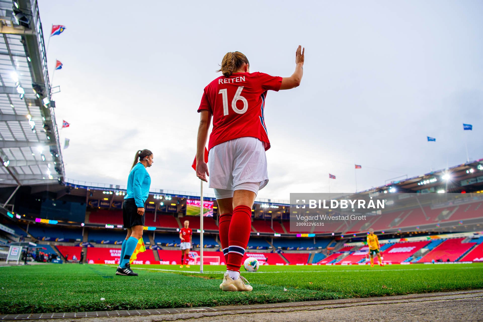 Guro Reiten of Norway takes a corner kick