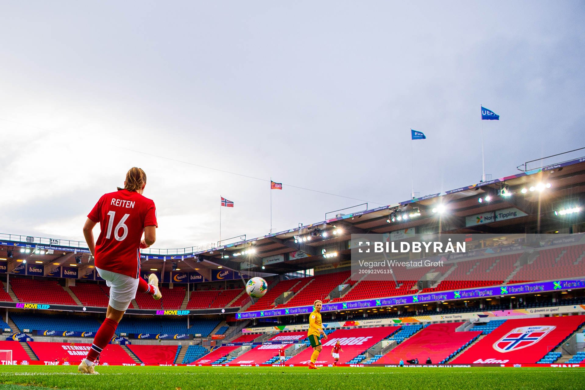 Guro Reiten of Norway takes a corner kick