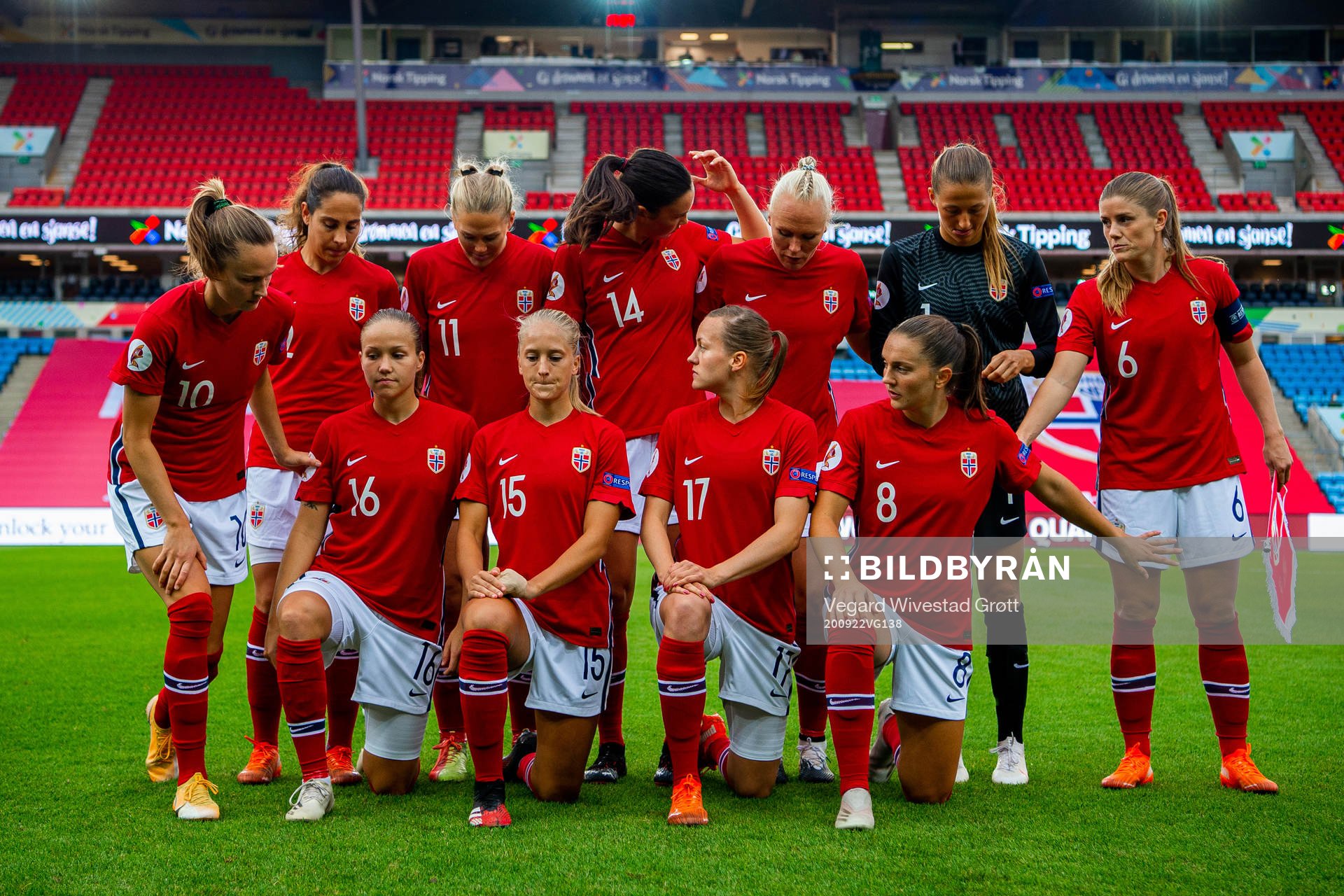 Norway's starting eleven gather for a team photo ahead the