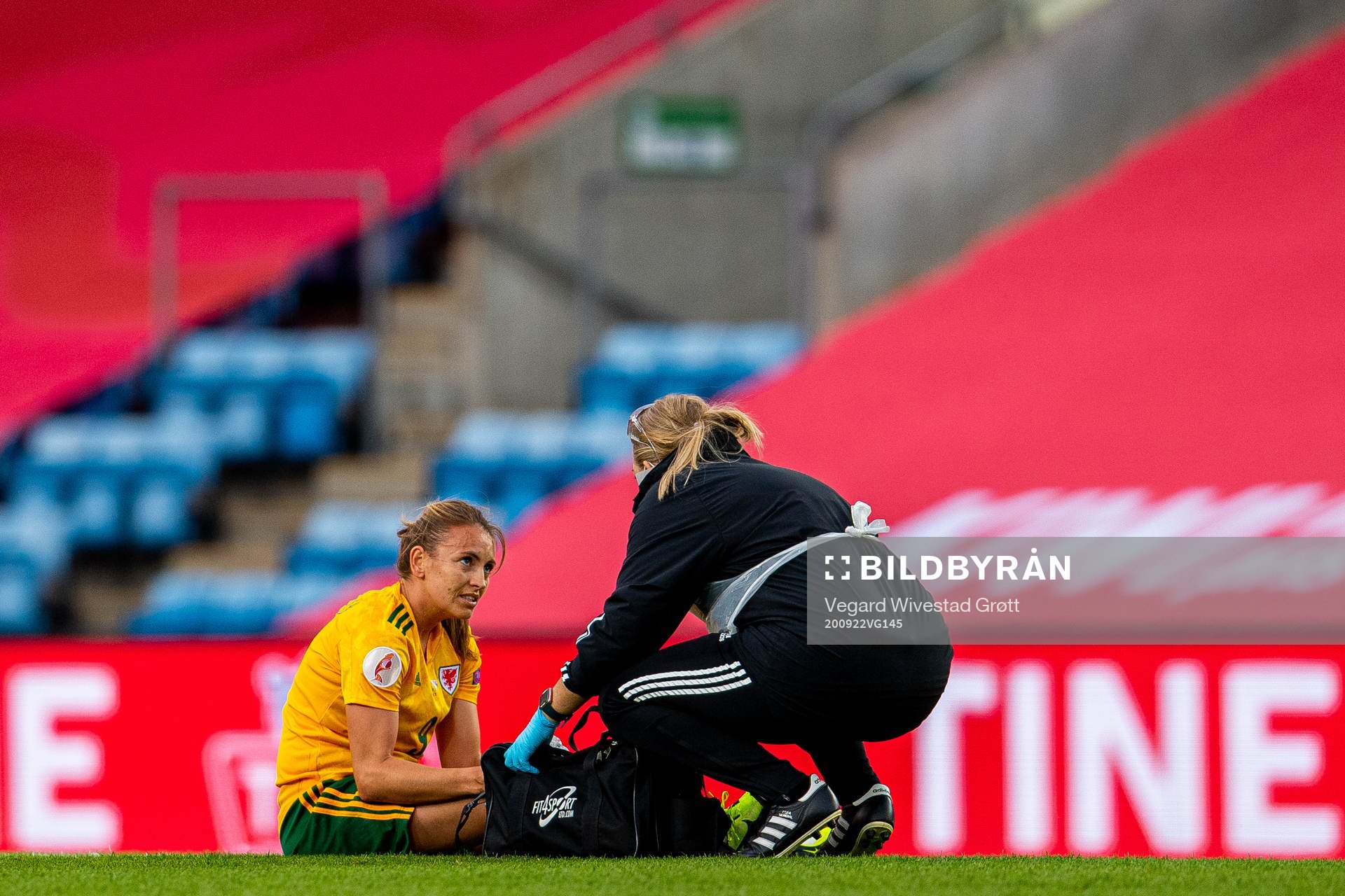 Kayleigh Green of Wales with an injury