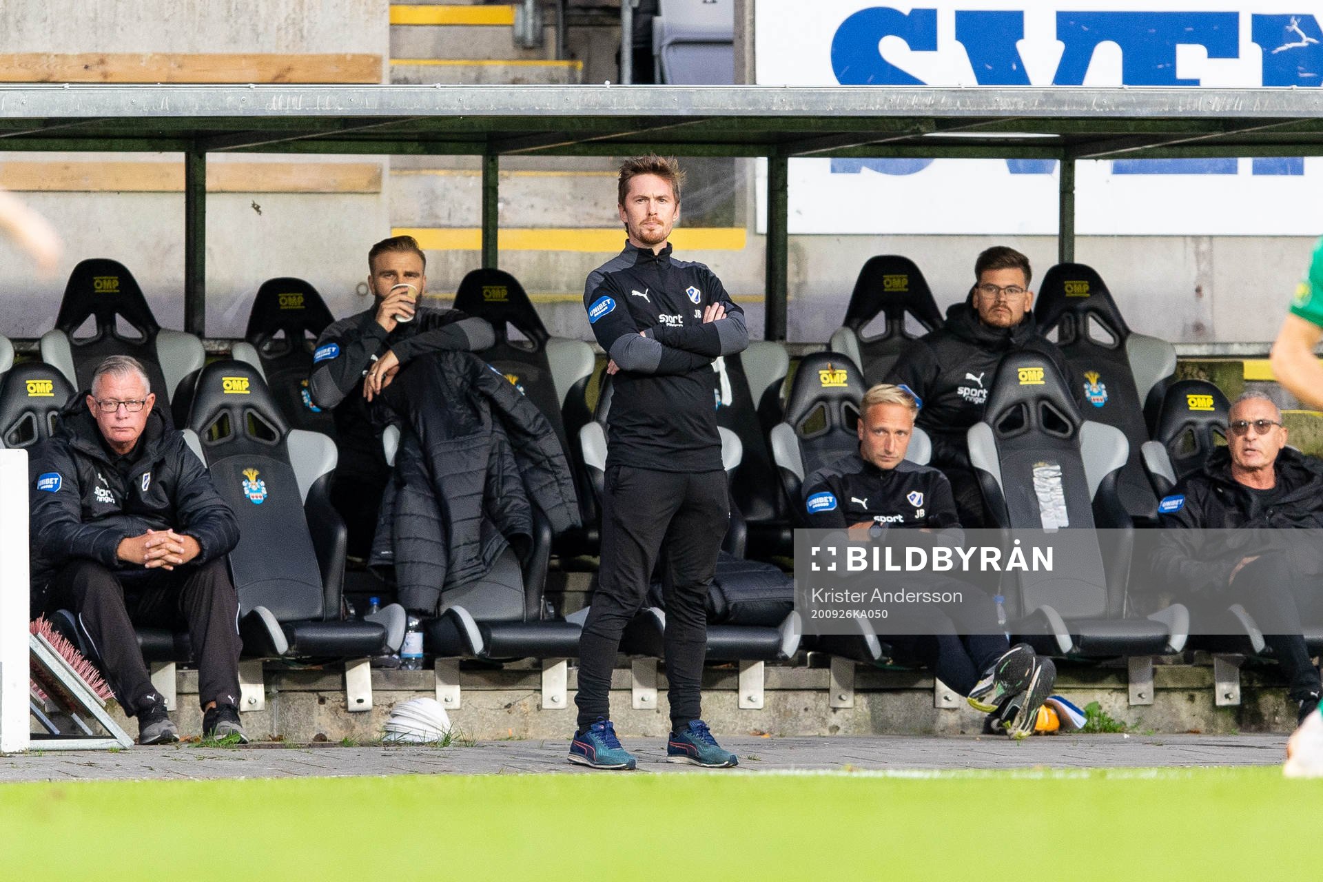 Halmstads tillfälliga tränare Johan Bergström under fotbollsmatchen i Superettan mellan Halmstad och Ljungskile den 26 september 2020 i Halmstad.