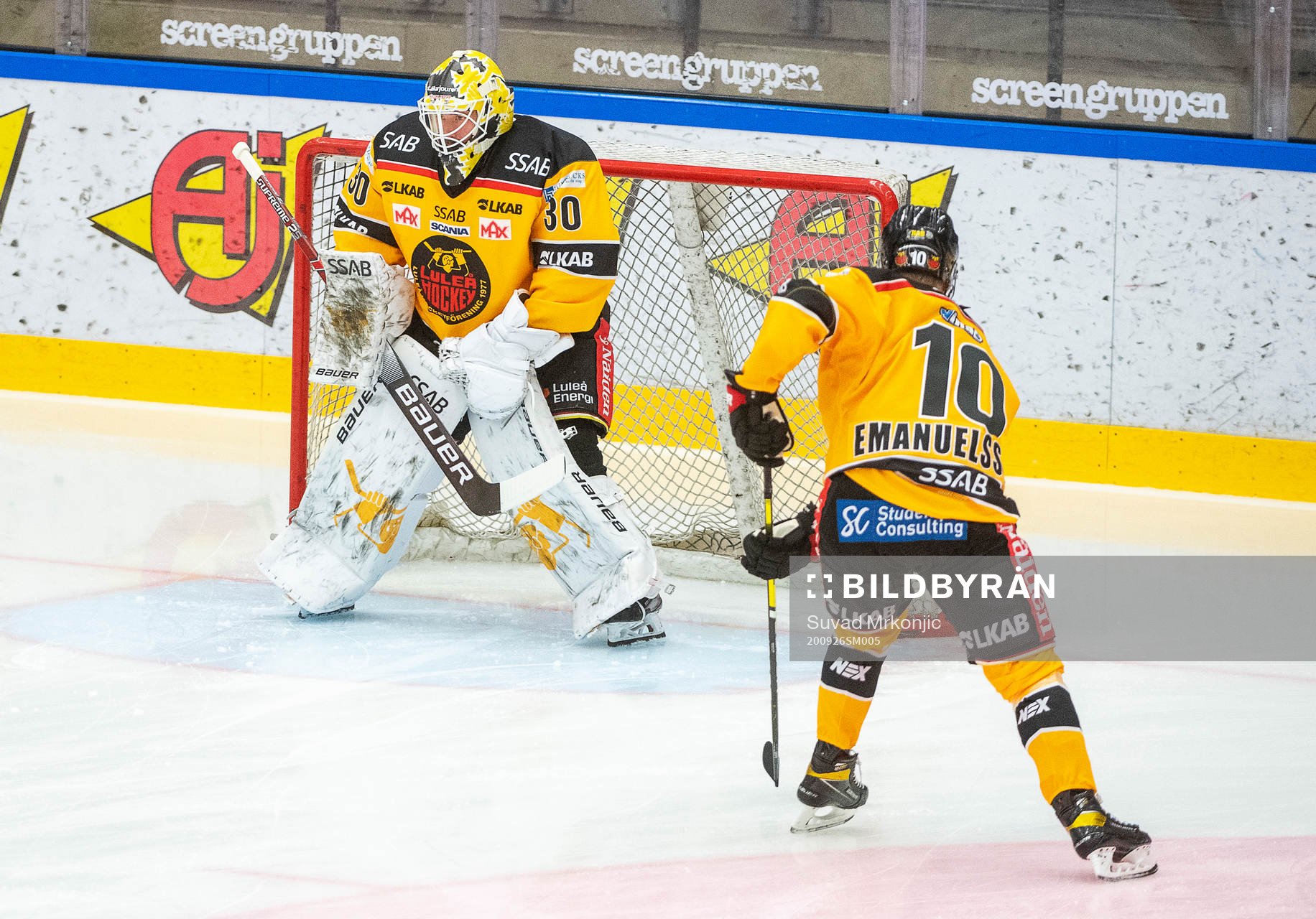 Luleås målvakt David Rautio och Einar Emanuelsson