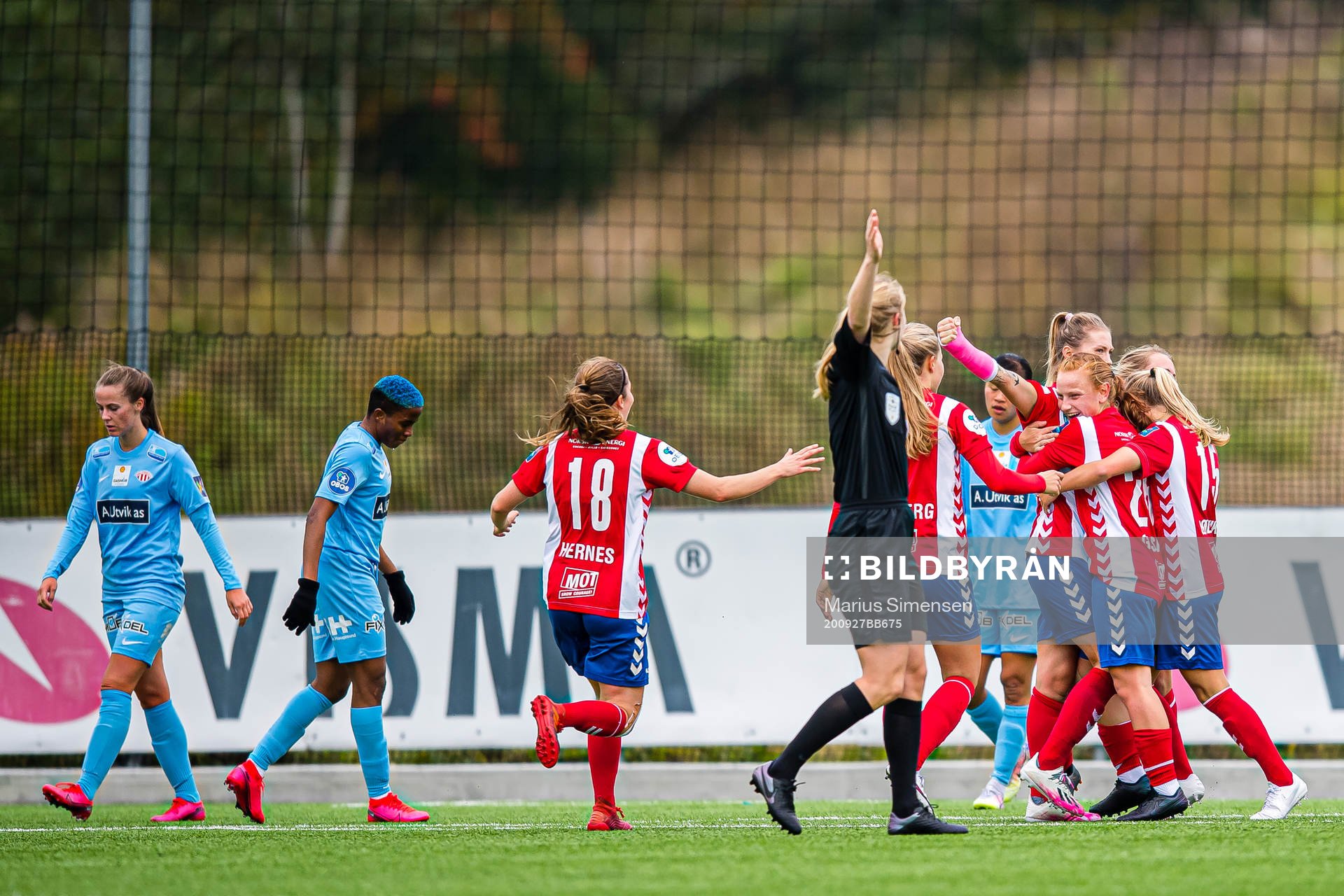Mimmi Matilda Löfwenius Veum of Lyn celebrates after scoring the 1-1 goal during the Toppserien football match between Lyn and Avaldsnes on September 27, 2020 in Oslo.