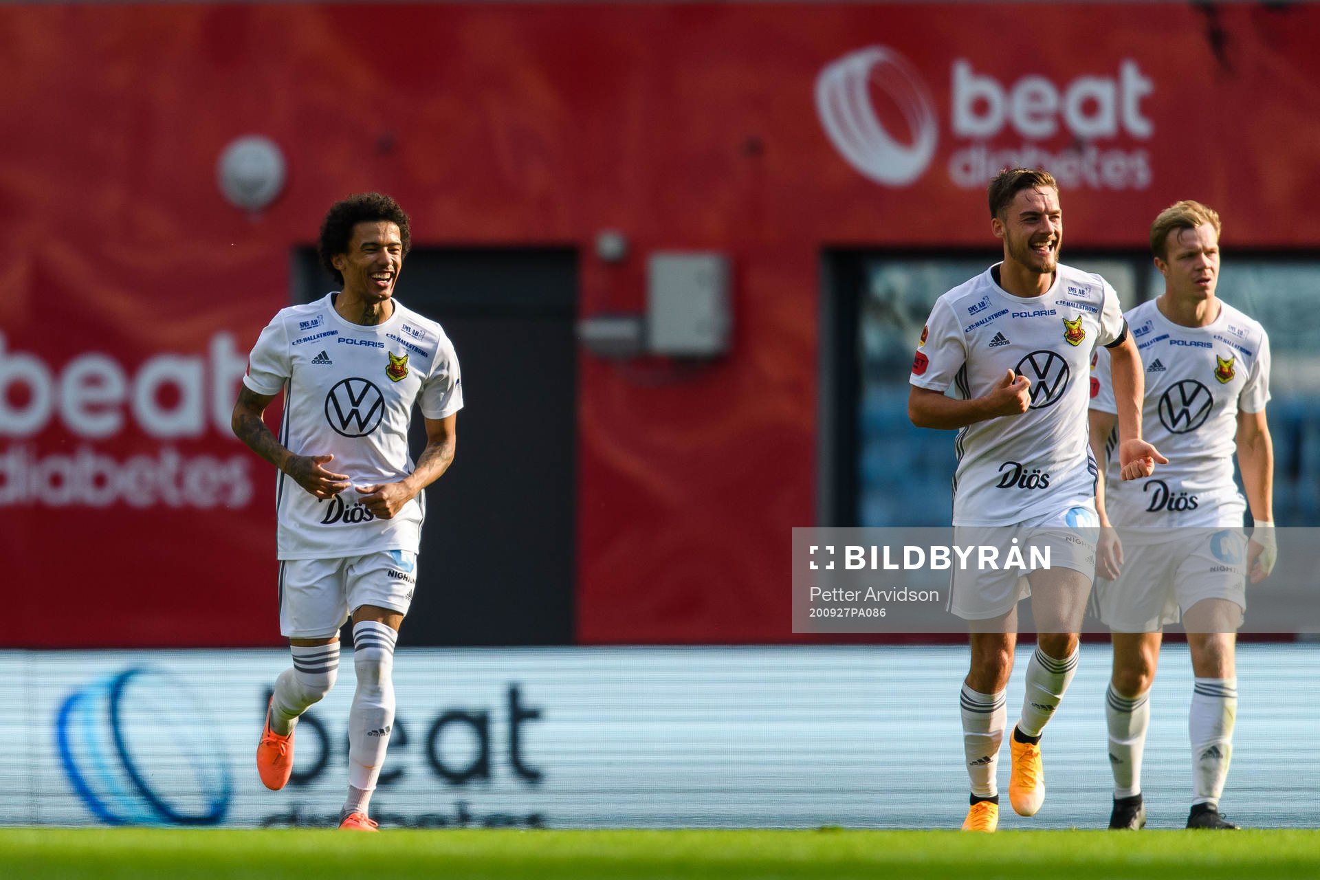 Östersunds Jerell Sellars jublar efter 0-1 under fotbollsmatchen i Allsvenskan mellan Helsingborg och Östersund den 27 september 2020 i Helsingborg.