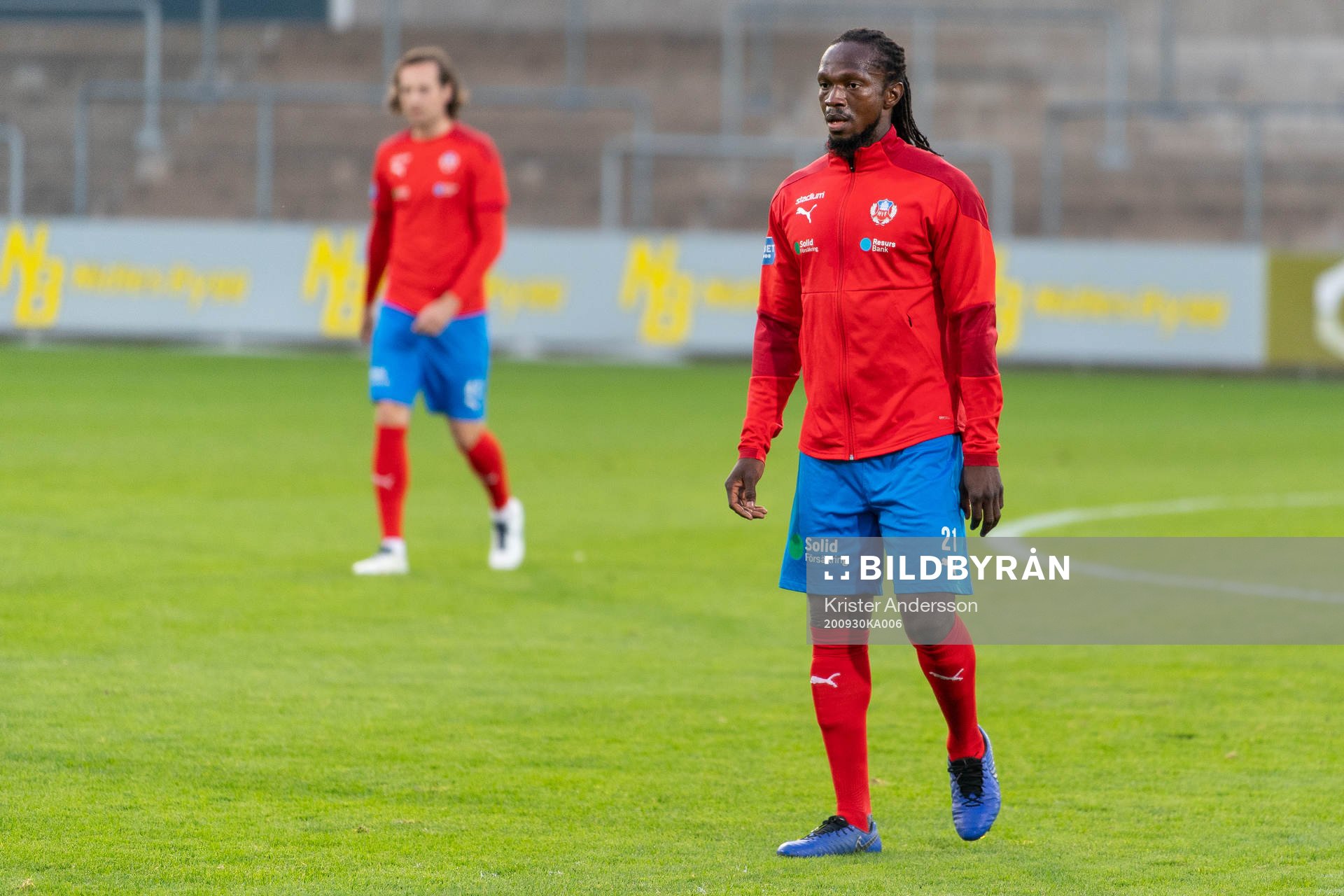 Helsingborgs Kebba Ceesay före fotbollsmatchen i Svenska