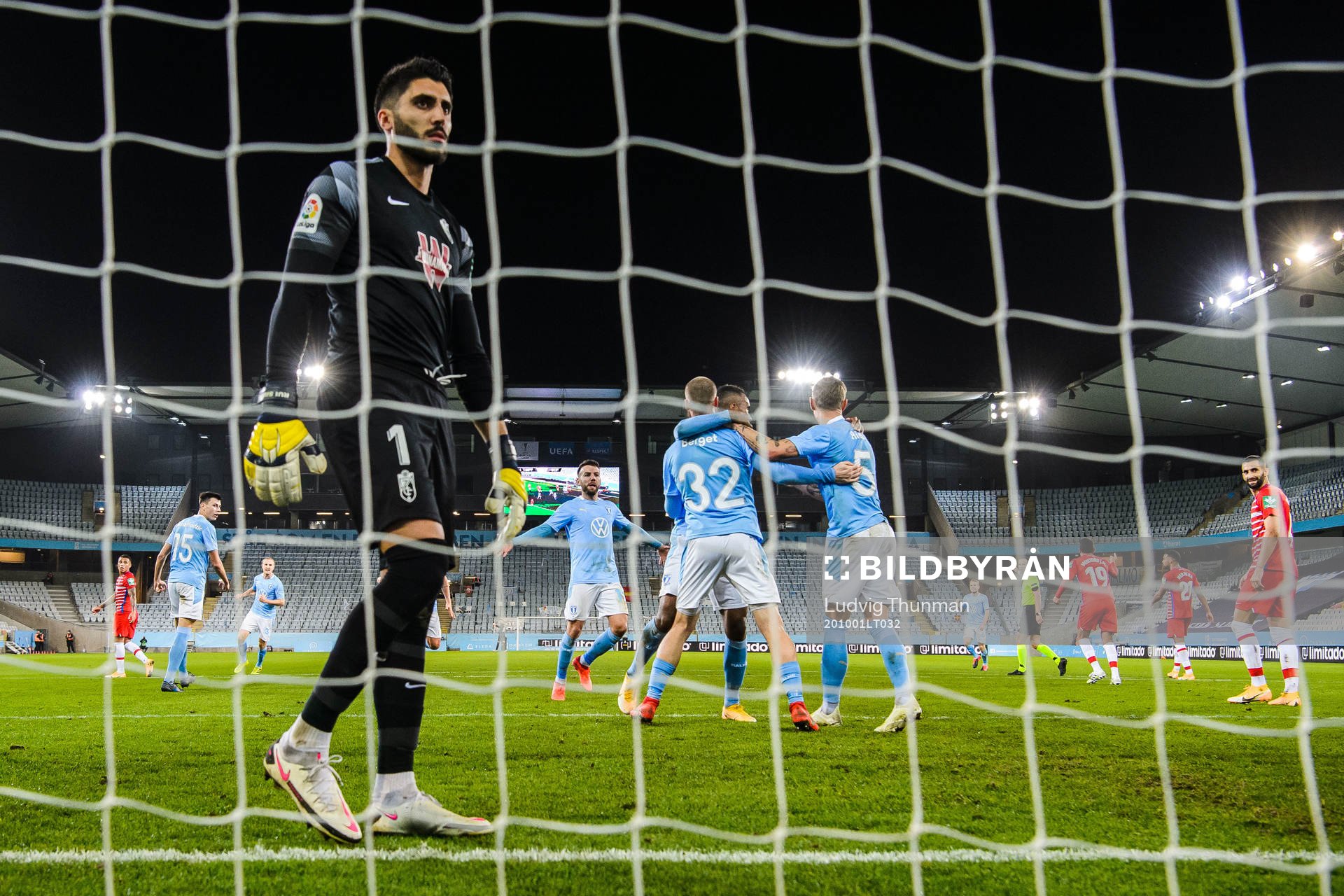 Goalkeeper Rui Silva of Granada look dejected while Jo Inge