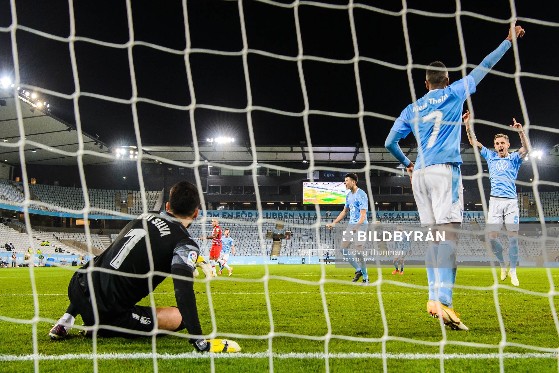 Goalkeeper Rui Silva of Granada look dejected while Jo Inge