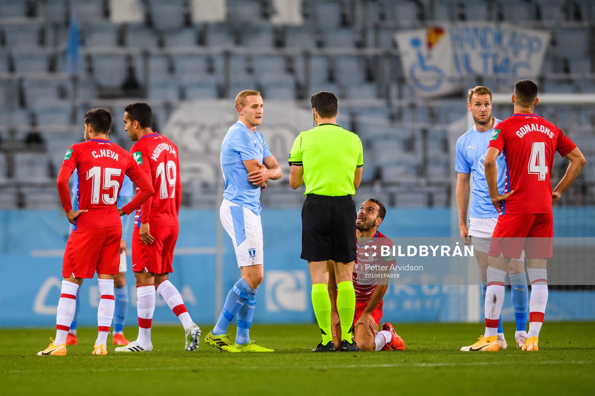 Franz Brorsson of Malmö FF in a conversation with referee