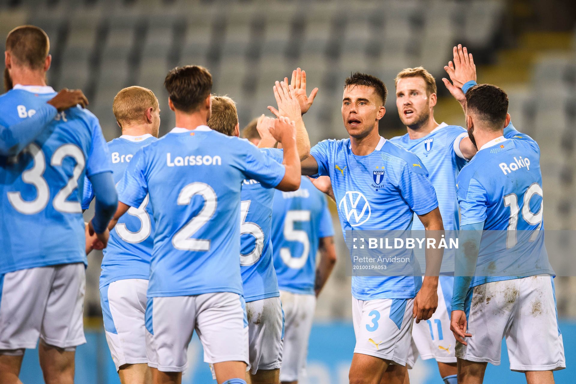 Jonas Knudsen and Ola Toivonen celebrate with teammates