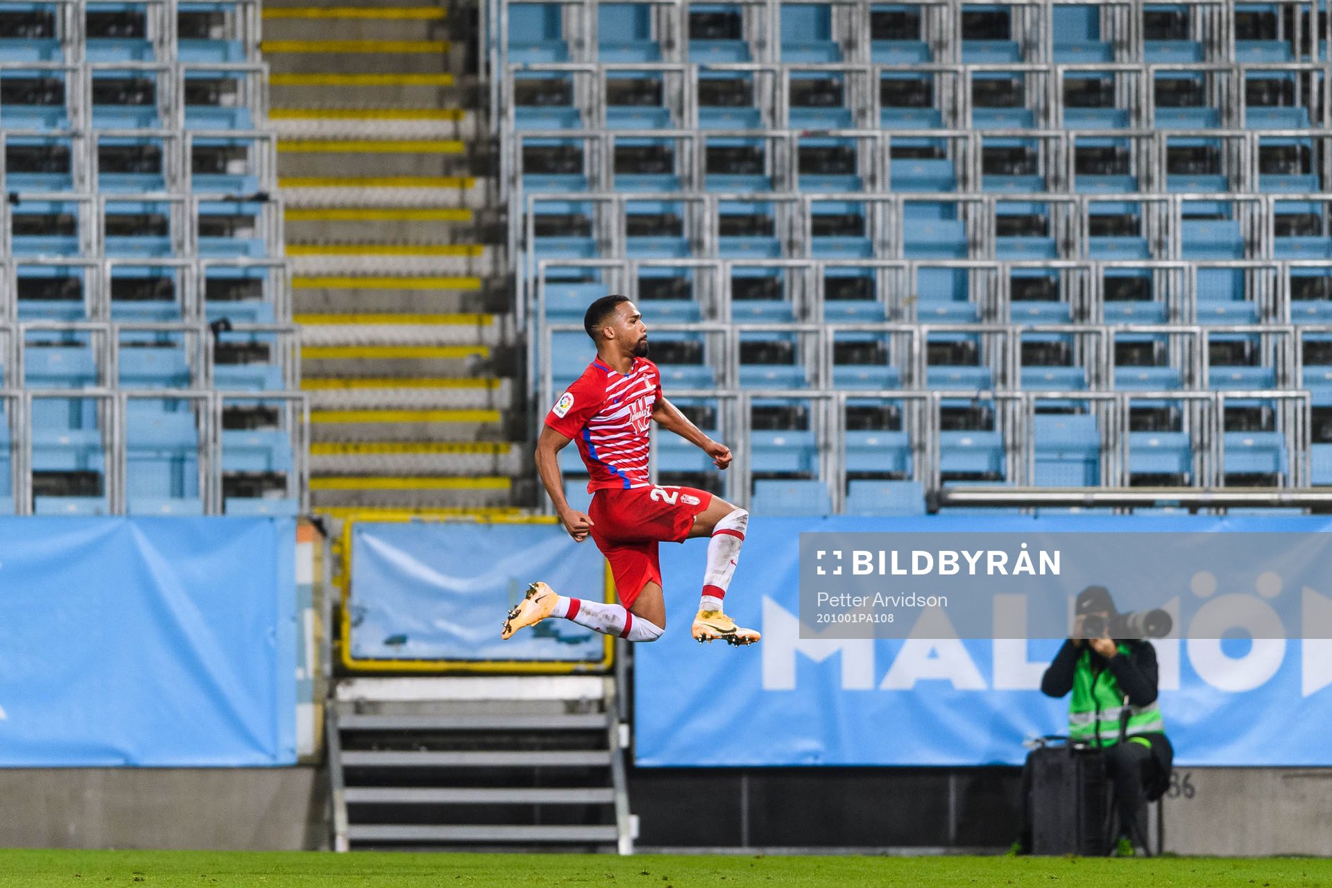 Yangel Herrera of Granada celebrates his 1-3 goal during the UEFA Europa League play-off match between Malmö FF and Granada on October 1, 2020 in Malmö.