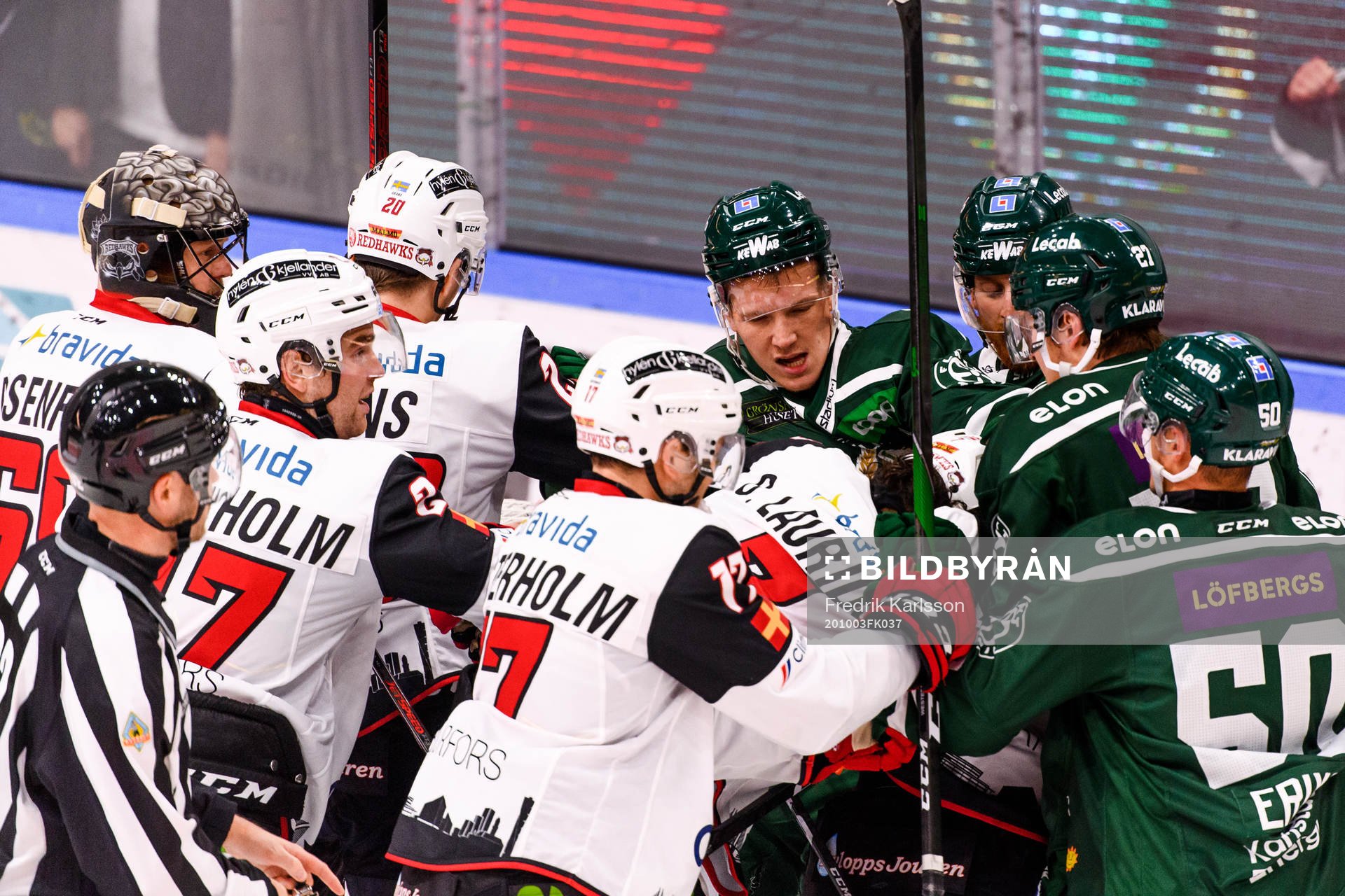 Färjestads Gustav Rydahl och Malmö Redhawks Oliver