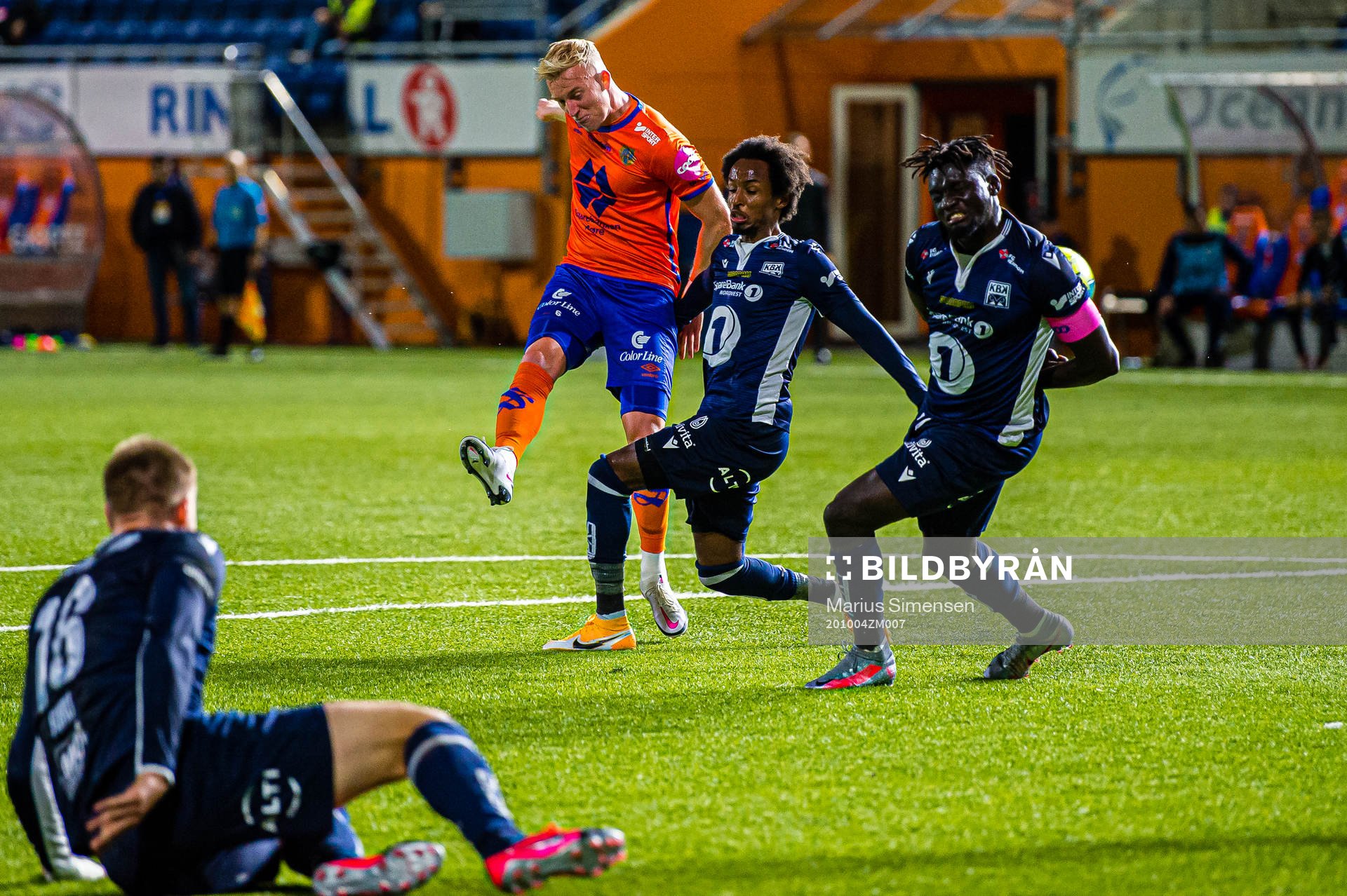 Daan Frederikus Quirinus Klinkenberg, Amin Soleiman Askar and Aliou Coly of Kristiansund during the Eliteserien match between Aalesund and Kristiansund on October 4, 2020 in Ålesund.
