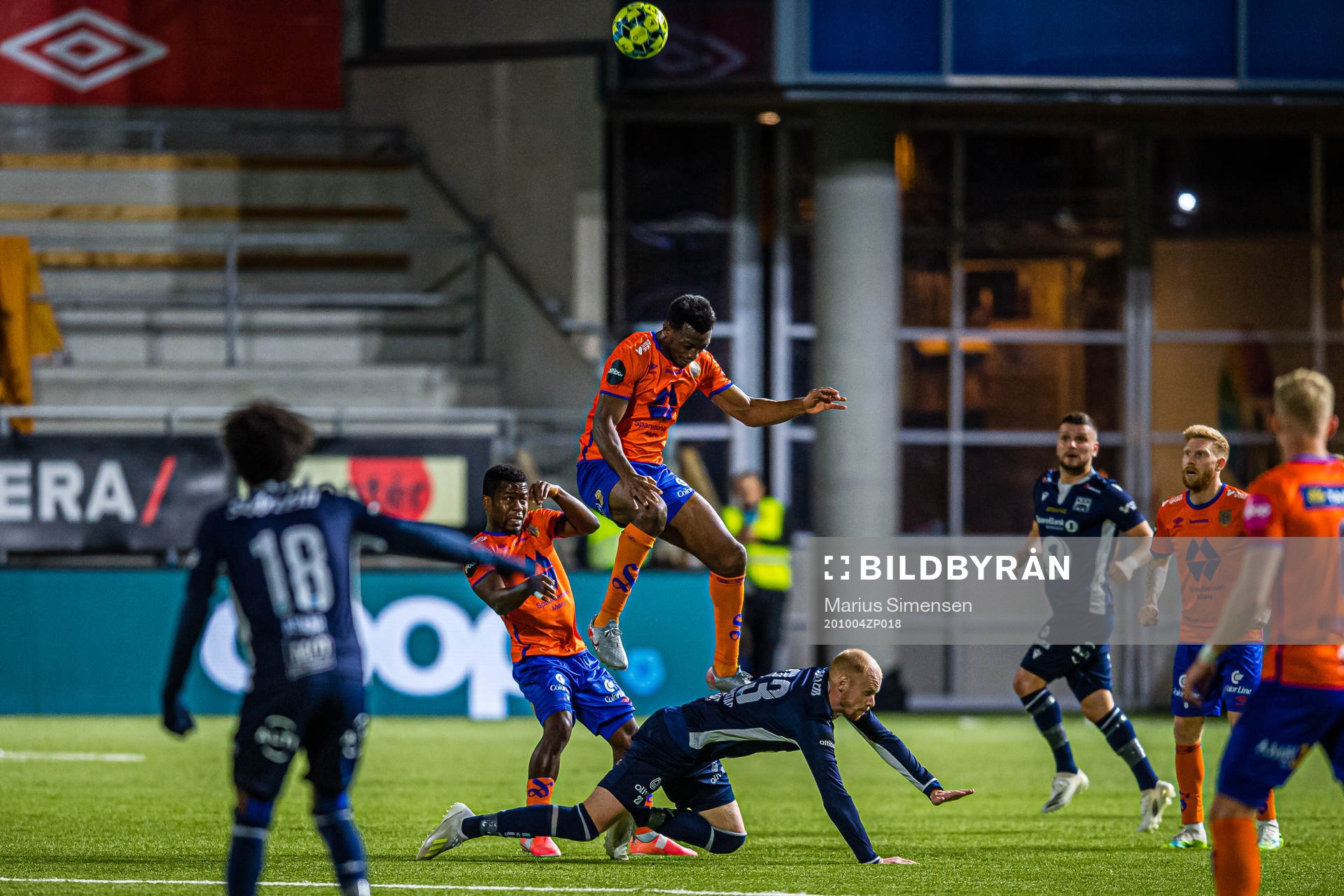 Izunna Arnest Uzochukwu, Ben Kantie Karamoko of Aalesund and Pål Erik Stensøe Ulvestad of Kristiansund during the Eliteserien match between Aalesund and Kristiansund on October 4, 2020 in Ålesund.