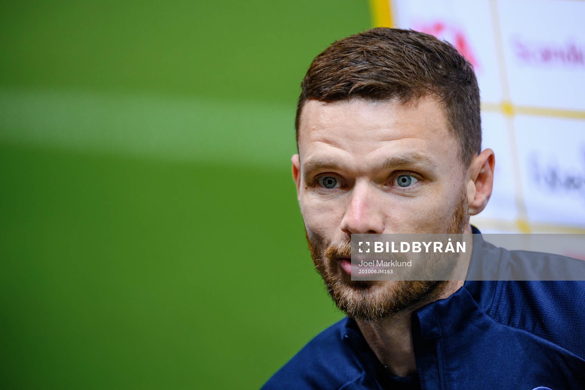 Marcus Berg of the Swedish national football team in the mixed zone after a training session on October 6, 2020 in Stockholm.