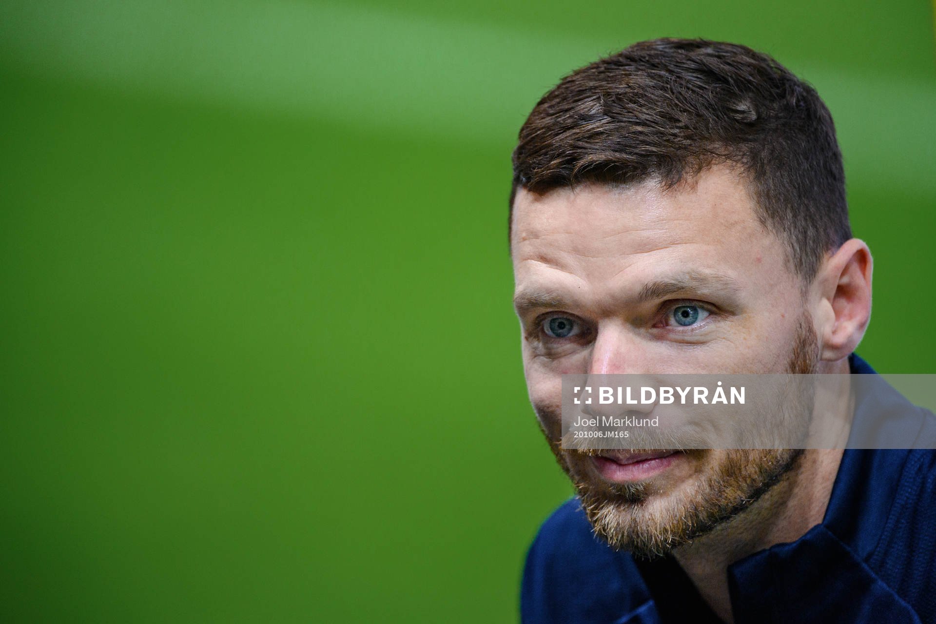 Marcus Berg of the Swedish national football team in the mixed zone after a training session on October 6, 2020 in Stockholm.
