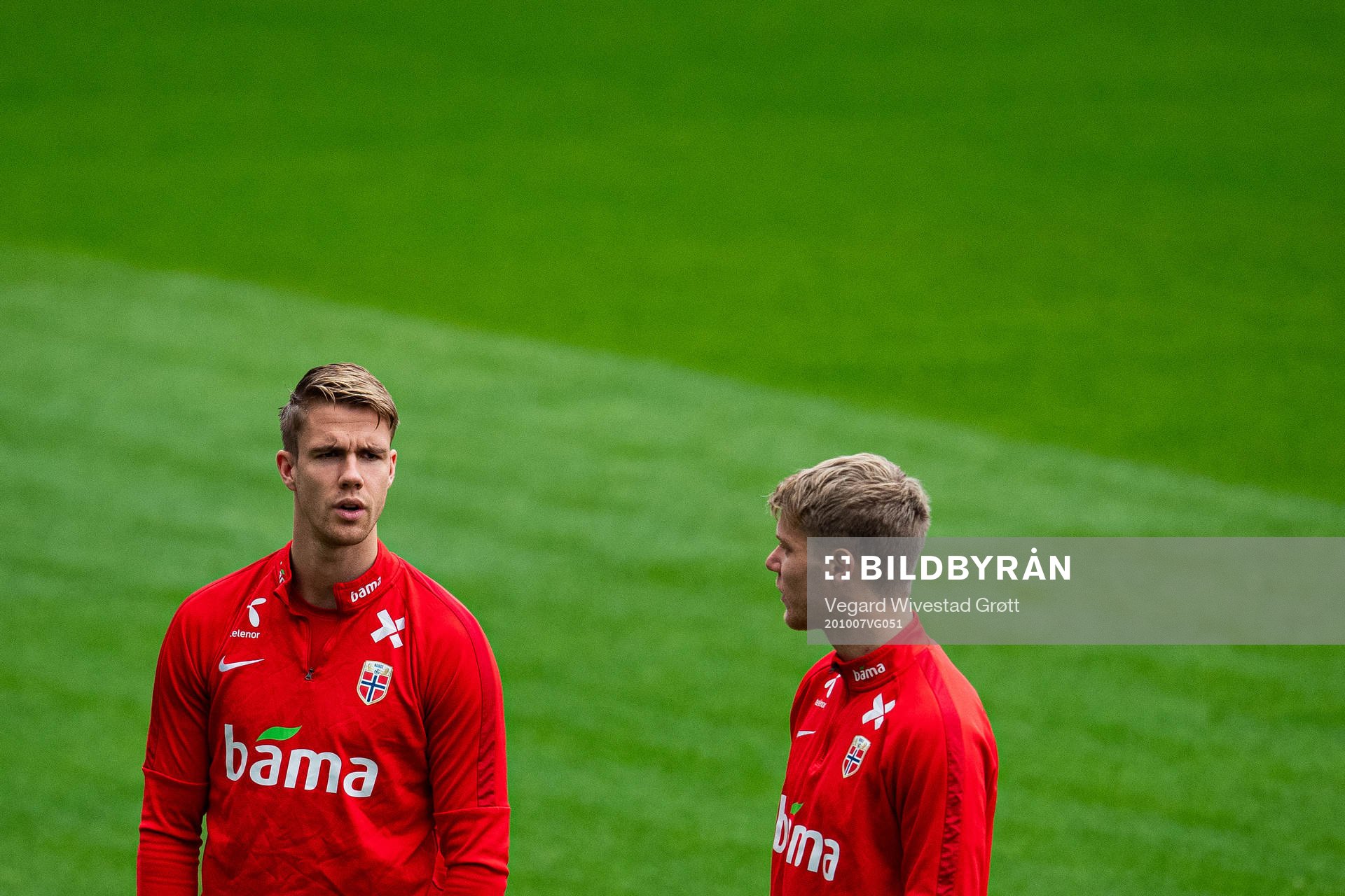 Kristoffer Ajer and Sigurd Rosted of the Norwegian national