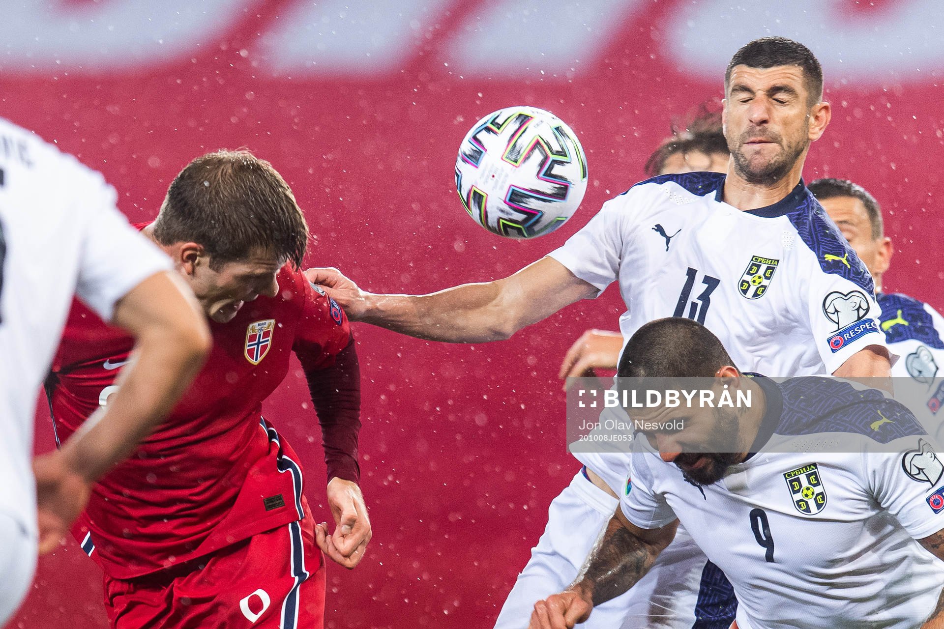 Alexander Sørloth of Norway against Stefan Mitrovic and