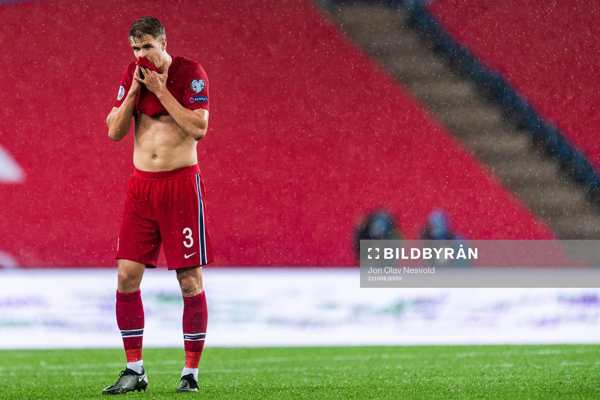Kristoffer Ajer of Norway looks dejected
