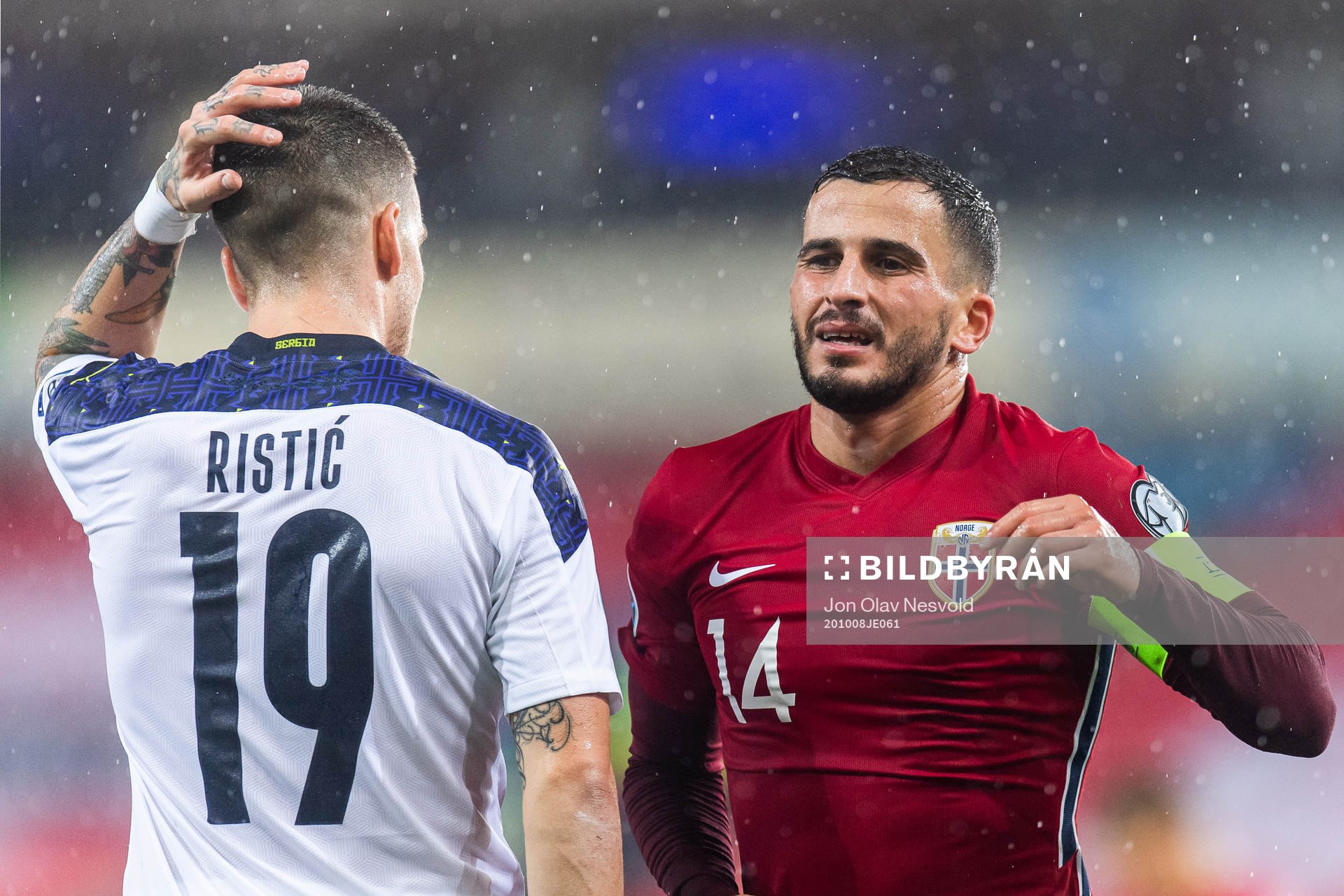 Mihailo Ristic of Serbia and Omar Elabdellaoui of Norway