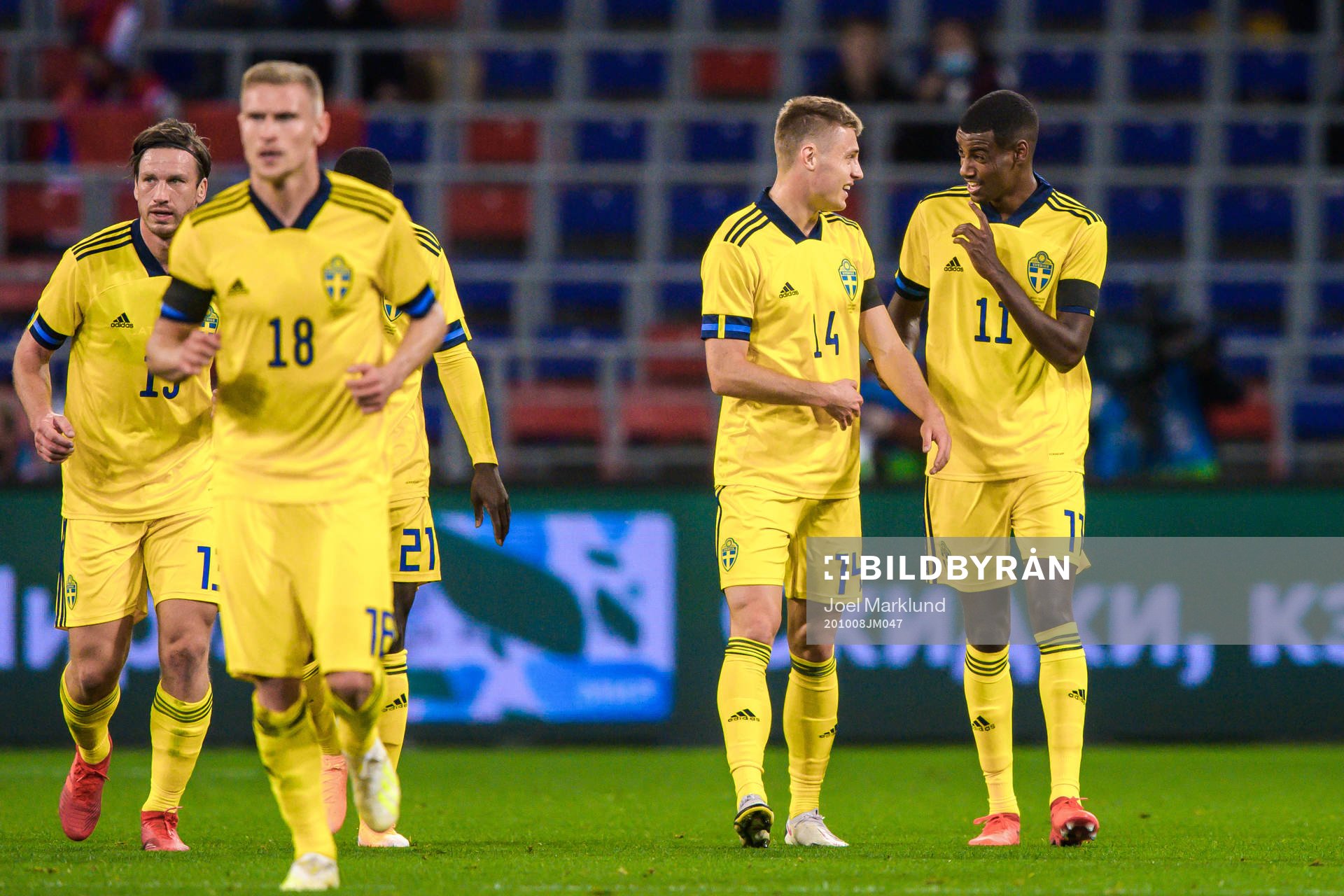 Mattias Svanberg and Alexander Isak of Sweden celebrate the