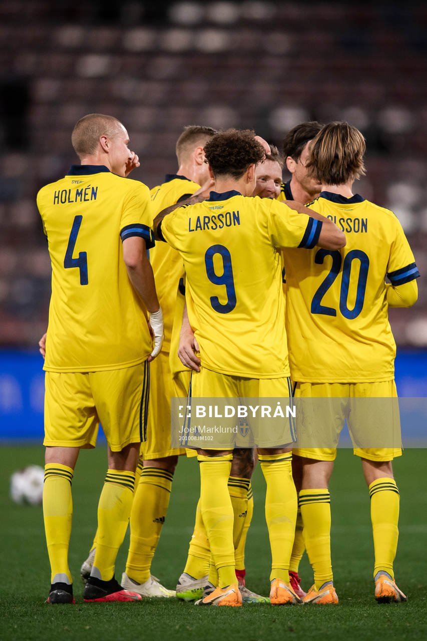 Mattias Johansson of Sweden celebrates the 0-2 goal during the international friendly football match between Russia and Sweden on October 8, 2020 in Moscow.