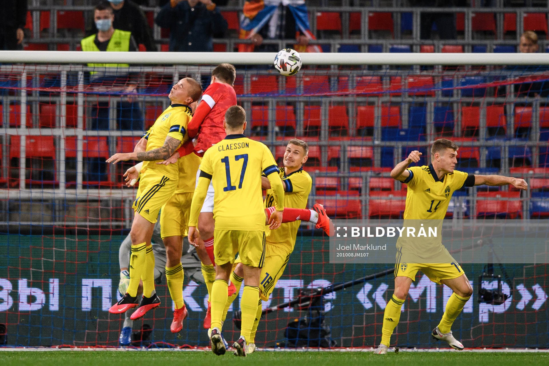 Aleksandr Sobolev of Russia scores the 1-2 goal