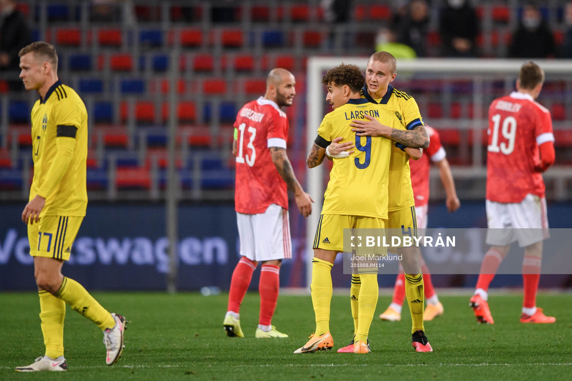 Jordan Larsson and Sebastian Holmén of Sweden celebrate