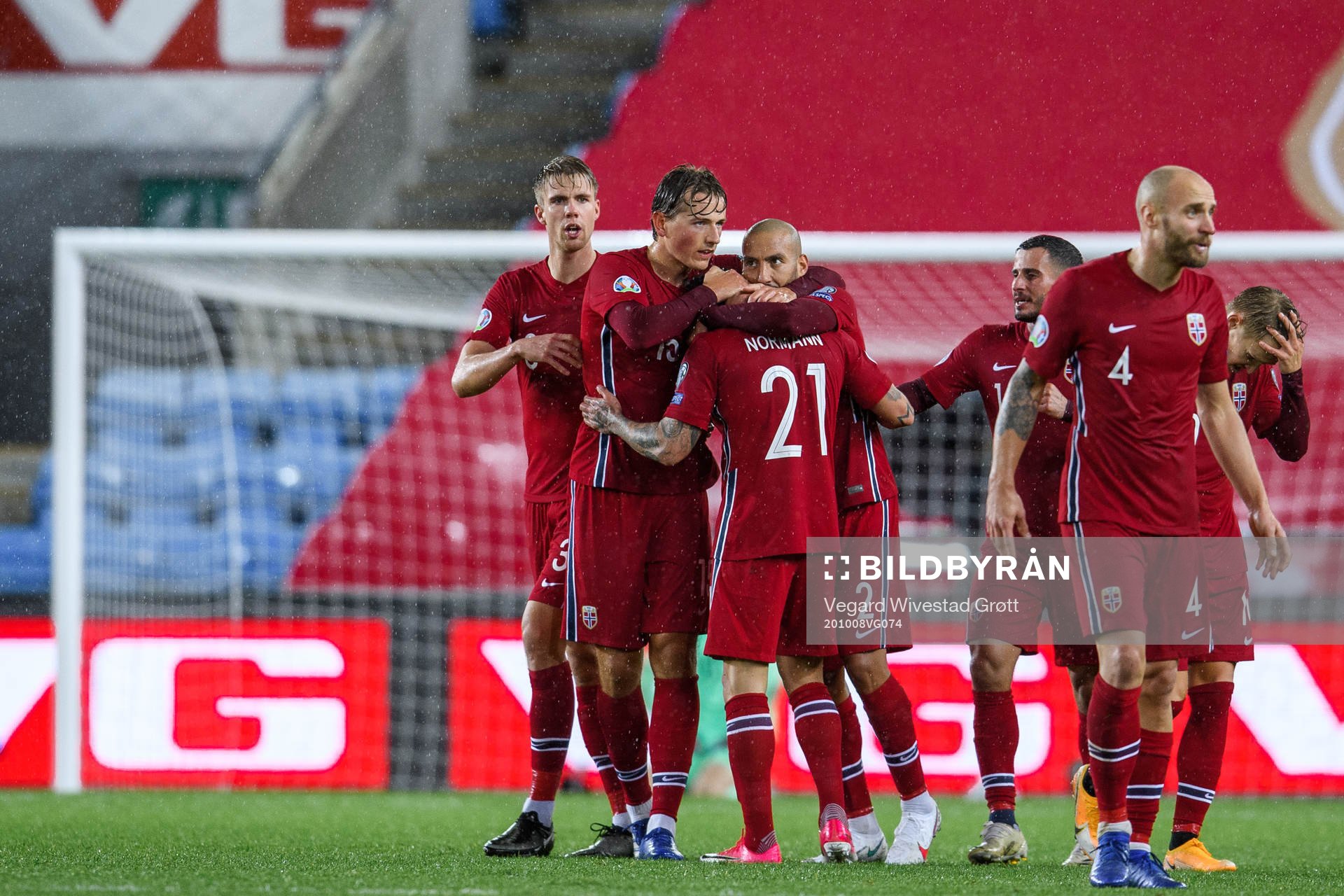 Mathias Normann of Norway celebrates with Sander Berge and