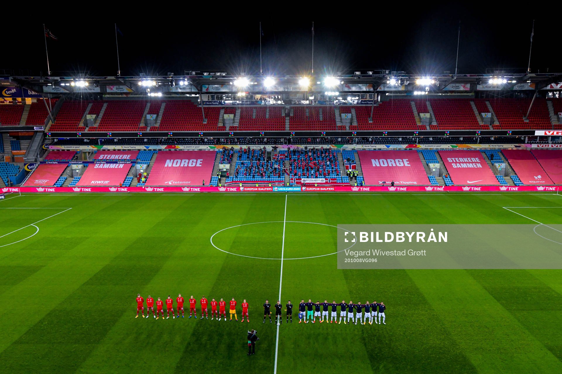 General view of Ullevaal Stadion as both teams line up