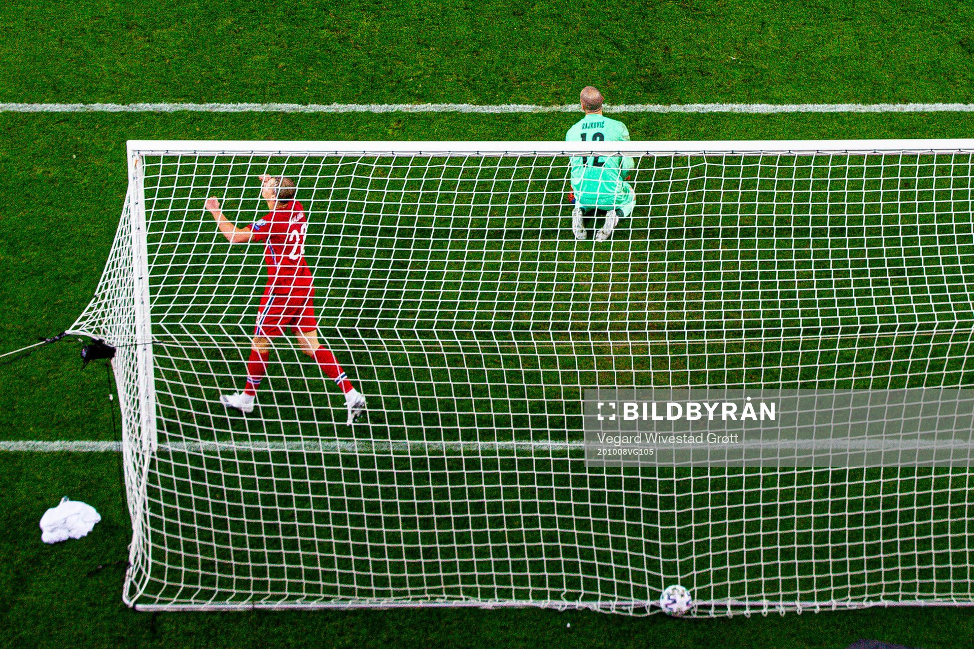 Erling Braut Haaland of Norway celebrates while goalkeeper