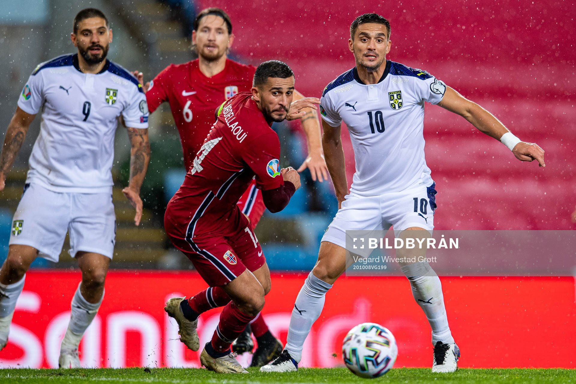 Omar Elabdellaoui of Norway and Dusan Tadic of Serbia