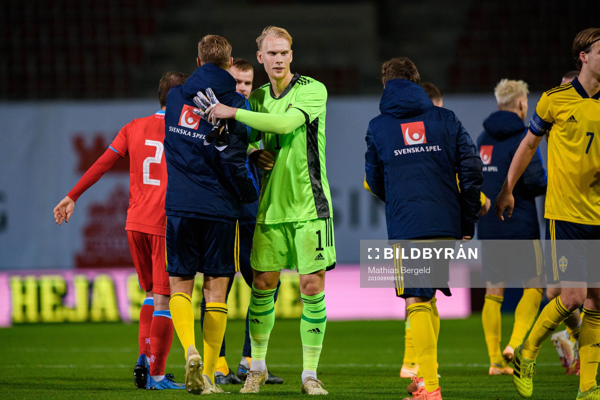 Goalkeeper Pontus Dahlberg of Sweden celebrates afterthe