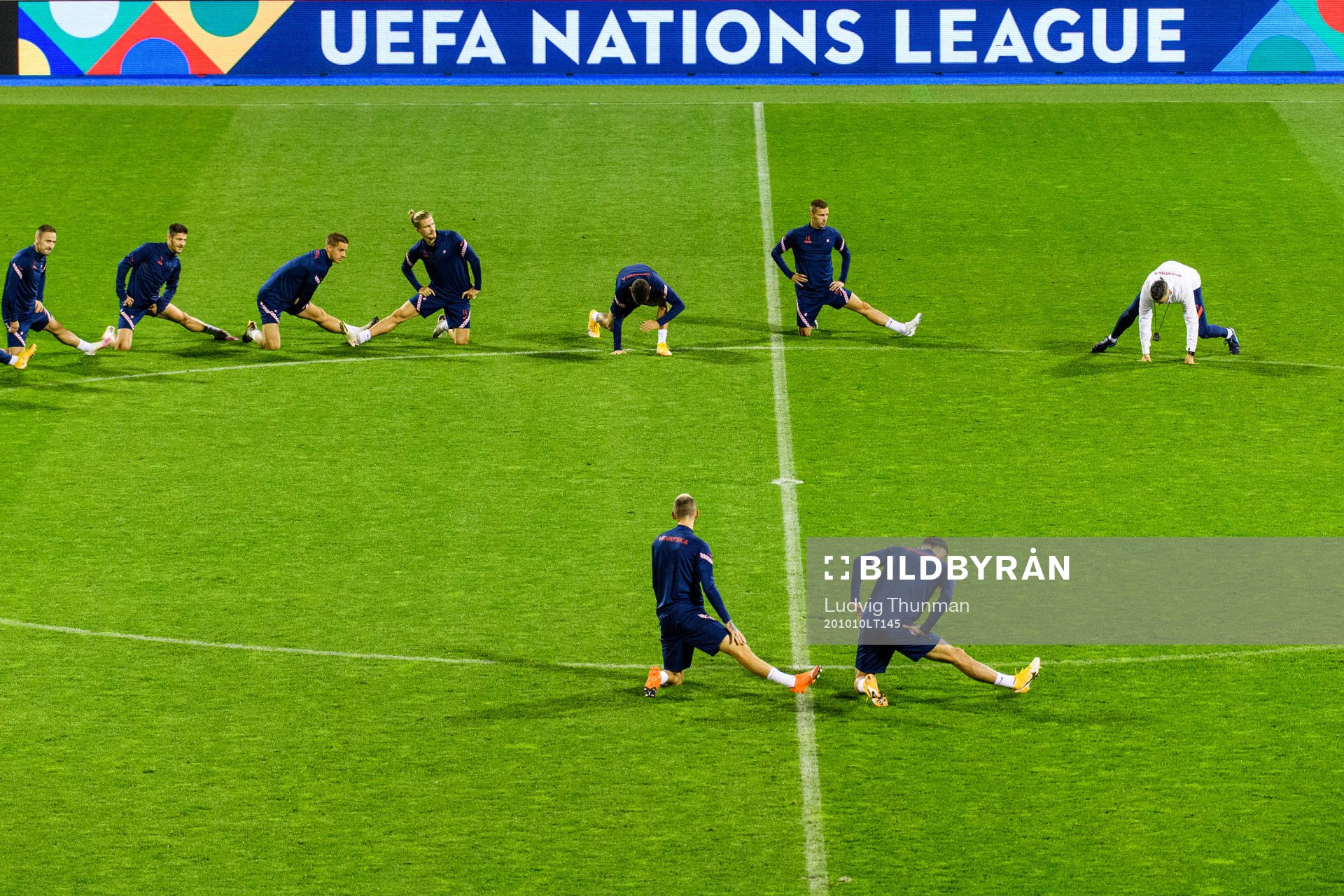 Players of the Croatian national football team warm up
